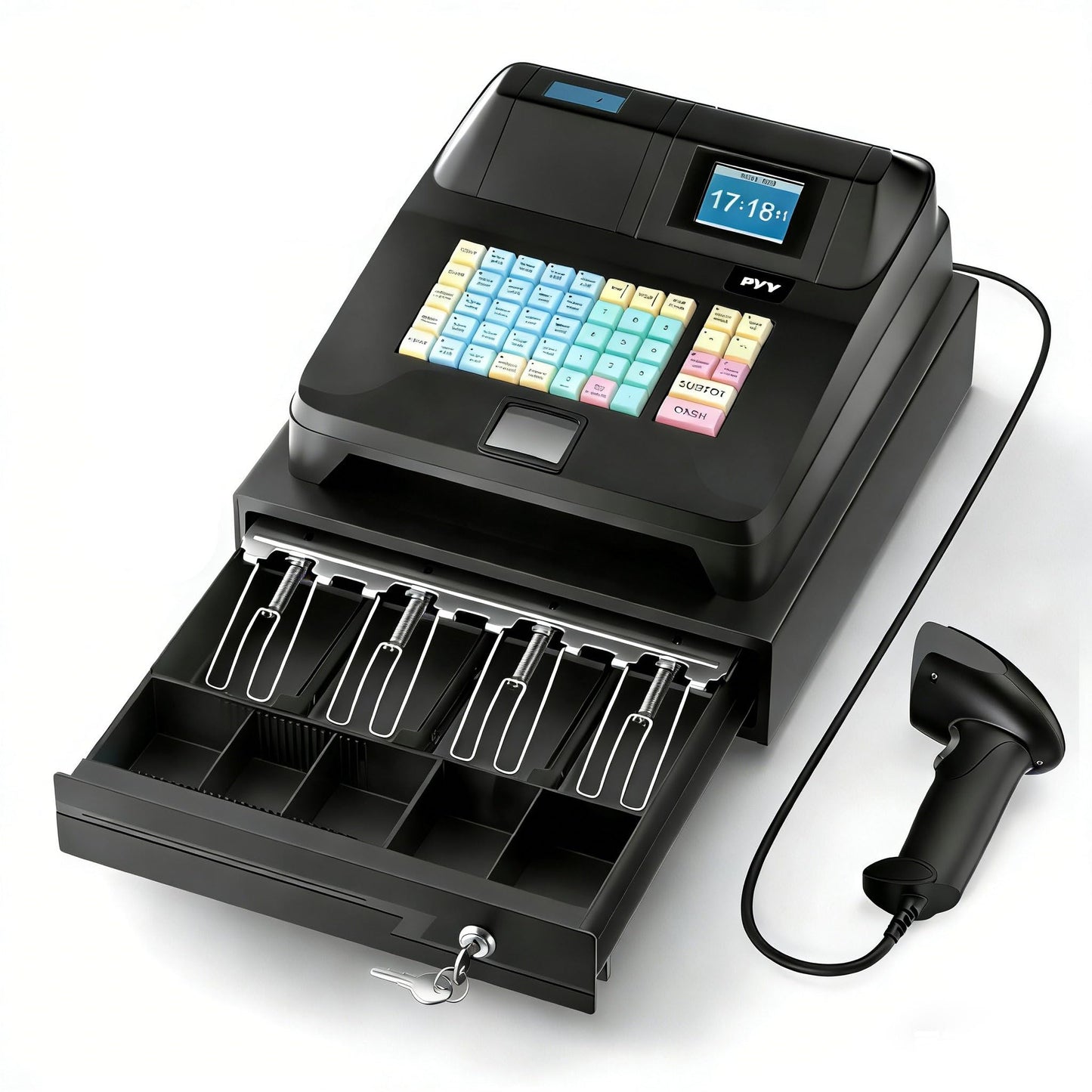 PYY Cash Register for Small Businesses with Scanner - Electronic Commercial Caja Registradora para Negocio with Lock Cash Drawer Box, 48 Keys, 8 Digital Dual Display, Retail Restaurant Supermarket