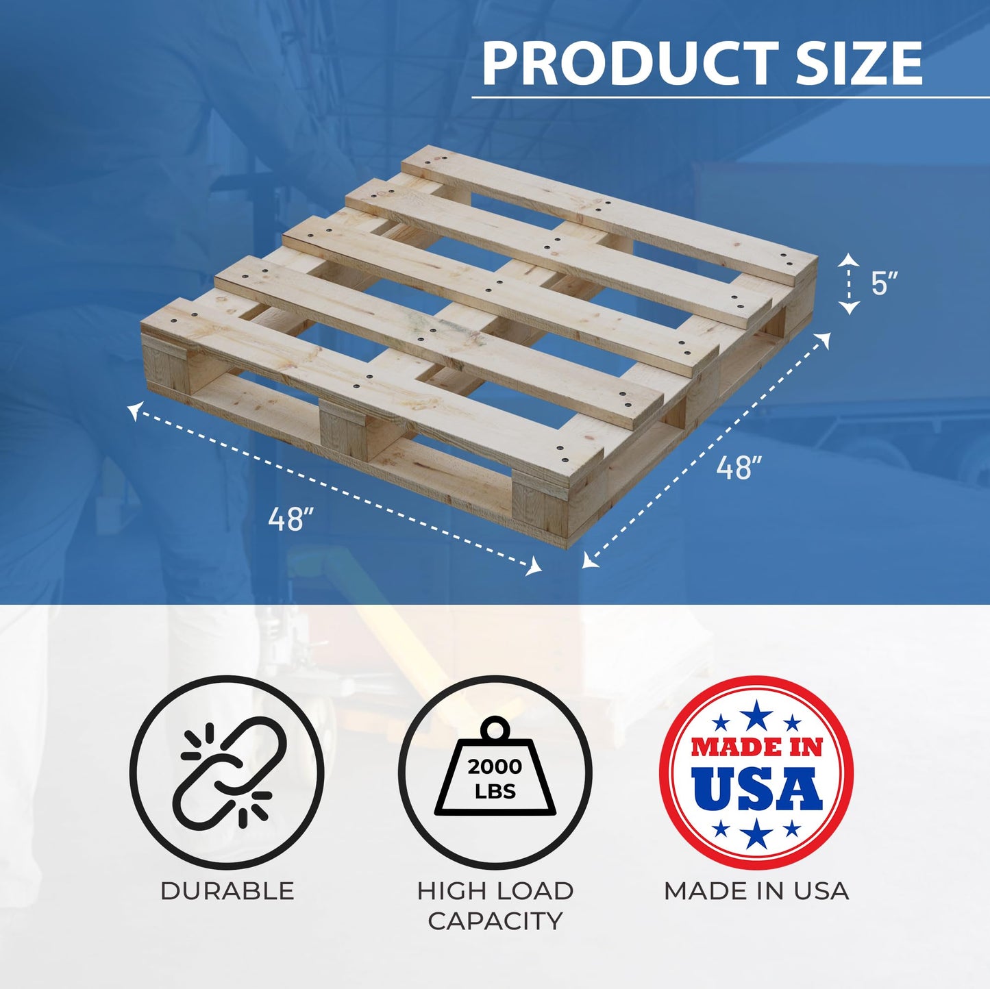 Treaton, 48x48x5 Wooden Pallet Kit, Heavy-Duty Industrial Grade Pinewood, Unassembled Flat-Pack, Stackable & Reusable, Lightweight Floor Pallet, Warehouse, Supermarket & Indoor Storage, 2 Pcs