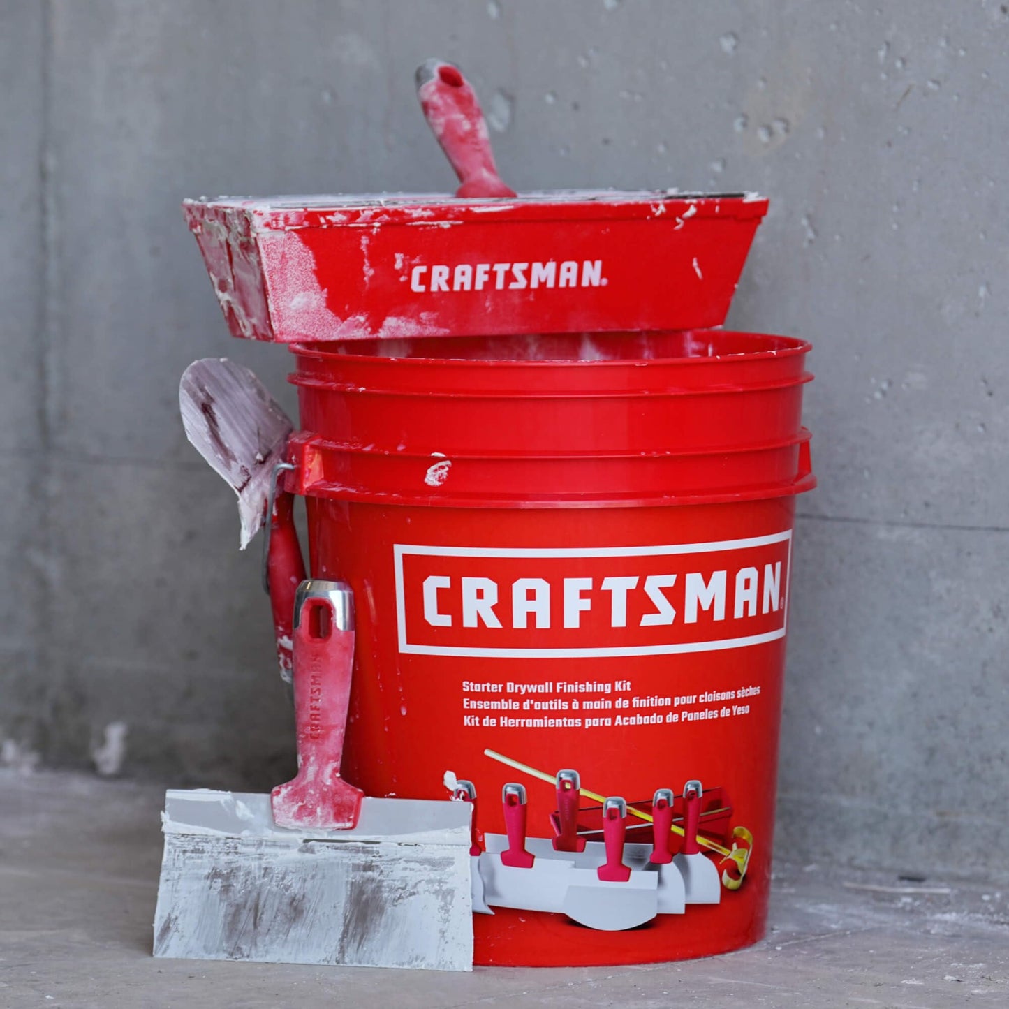 CRAFTSMAN Drywall Hand Tool Kit w/Bucket | 4 & 6-Inch Joint Knives, 8 & 12-Inch Taping Knives, 9-in-1 Multi Tool, Bucket Scoop, Mixer, Mud Pans | Taping, Finishing, Drywall Repairs