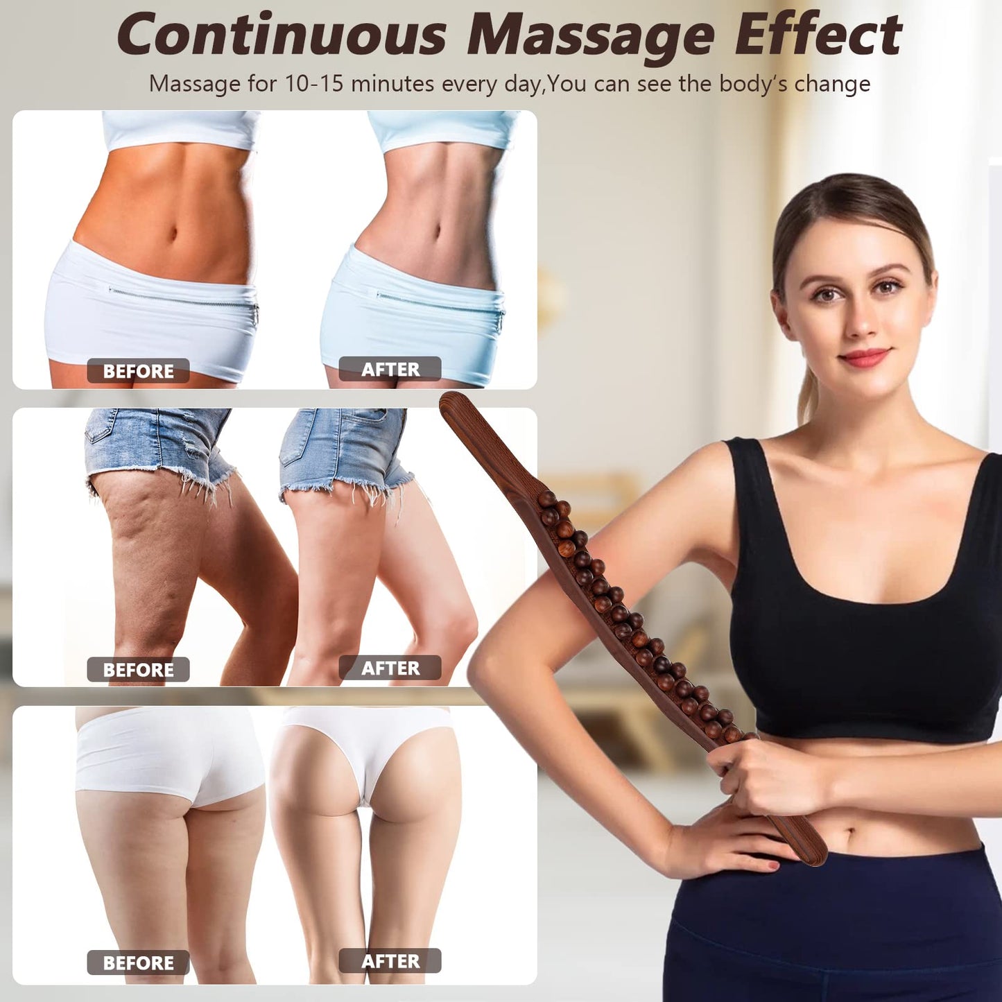Guasha Wood Massage Stick Tools,31 Beads Back Massage Roller Stick,Lymphatic Drainage Massager for Body Shaping (31beads)