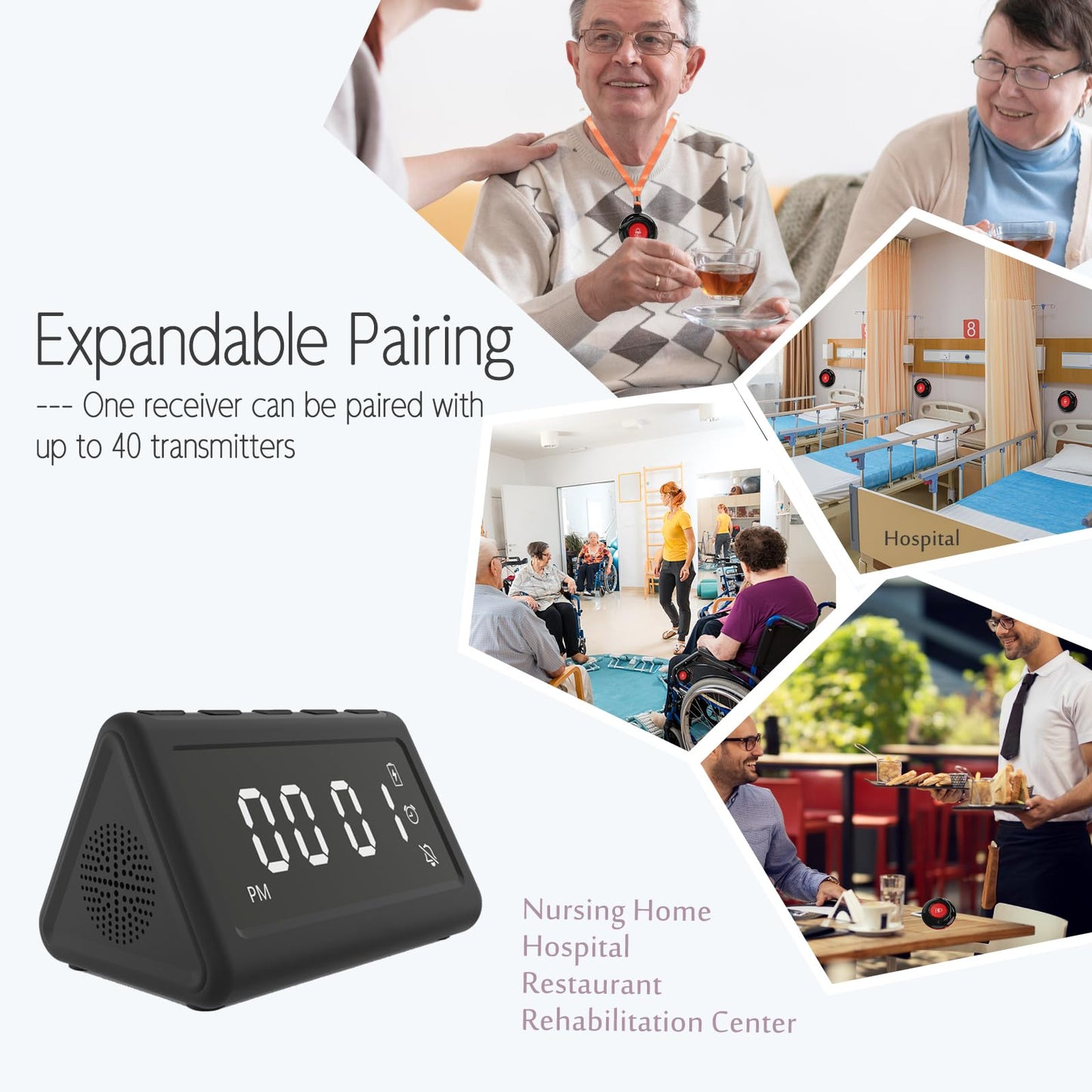 CallToU Wireless Calling System Caregiver Pager Call Button System with 10 Waterproof Call Buttons and 1 Number Receiver for Clinic Nurses Station Restaurant Nursing Home
