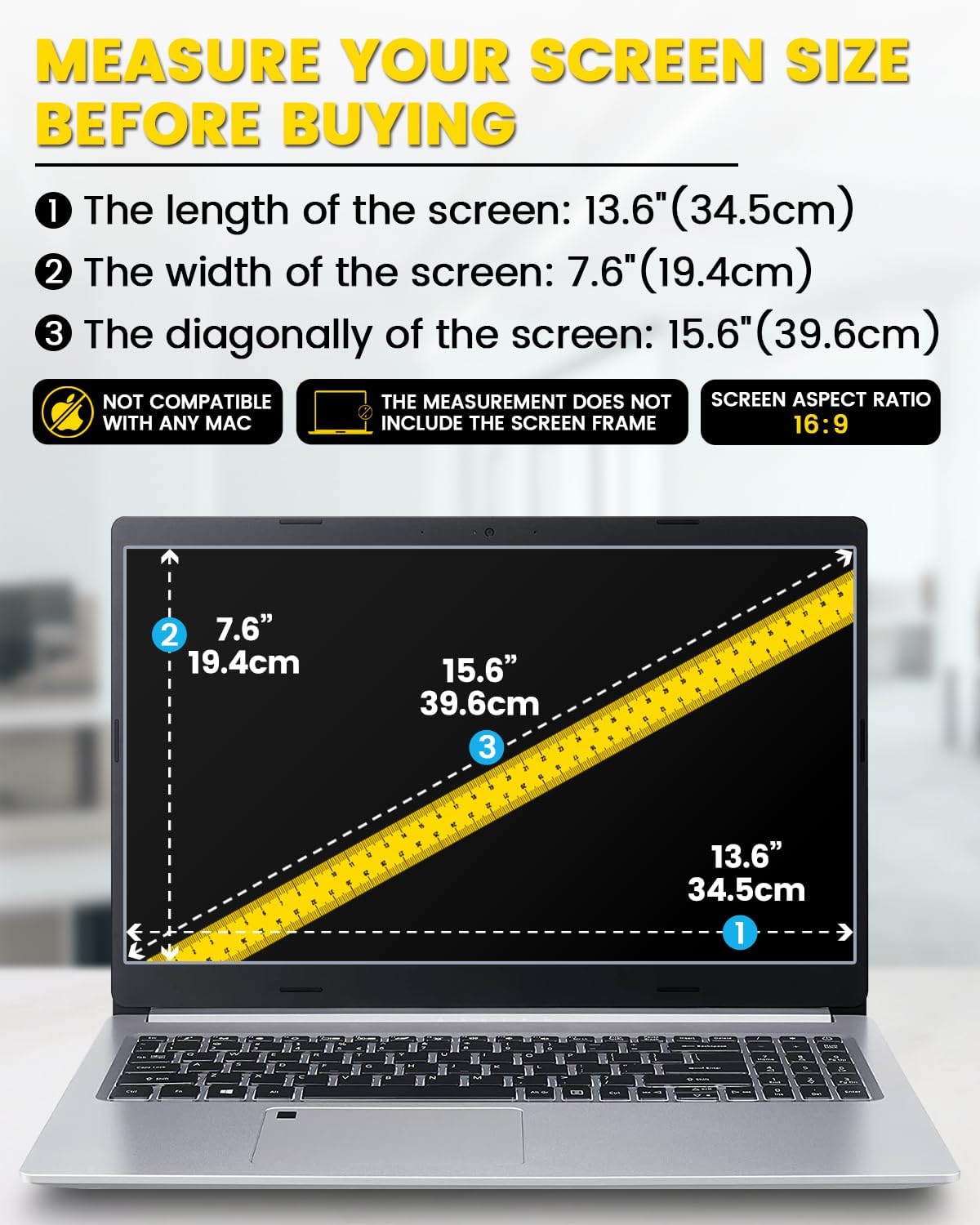 15.6 Inch 360 15.6" 16:9 F FORITO Laptop Privacy Screen Protector, Anti Peeping and Anti Glare Laptop Privacy Shield