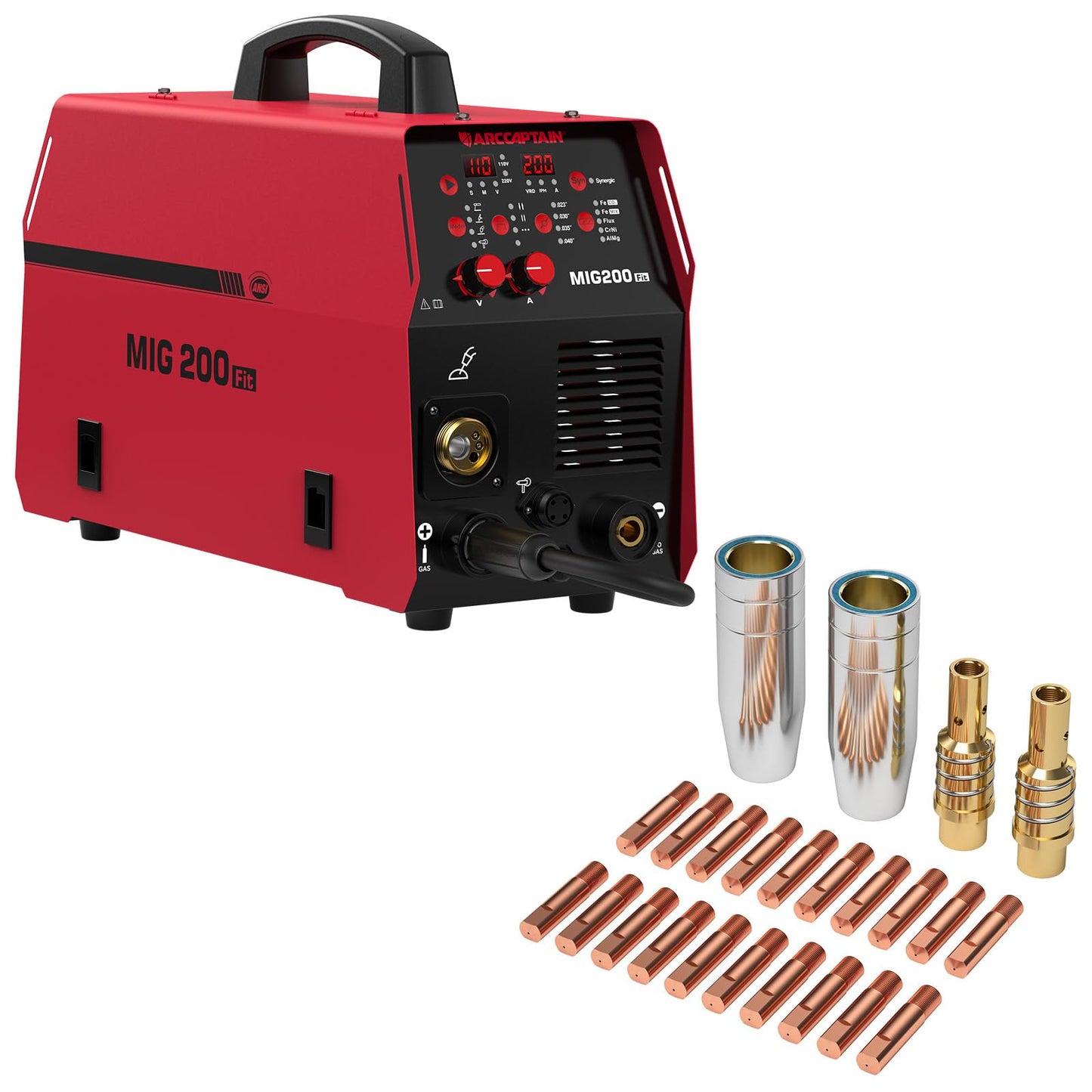ARCCAPTAIN 6-in-1 Aluminum MIG Welder 200A & MB15 15AK MIG Welding Gun Kit