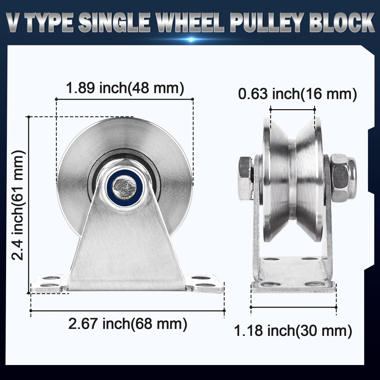 Groove Pulley Wheel for Rope Wall Mounted 2 Pack Stainless Steel Super Silent Cable Pullys Wheels System V Type Blocks Rollers Detachable Duplex Bearing for Gym Equipment Sliding Gate (with Screws)