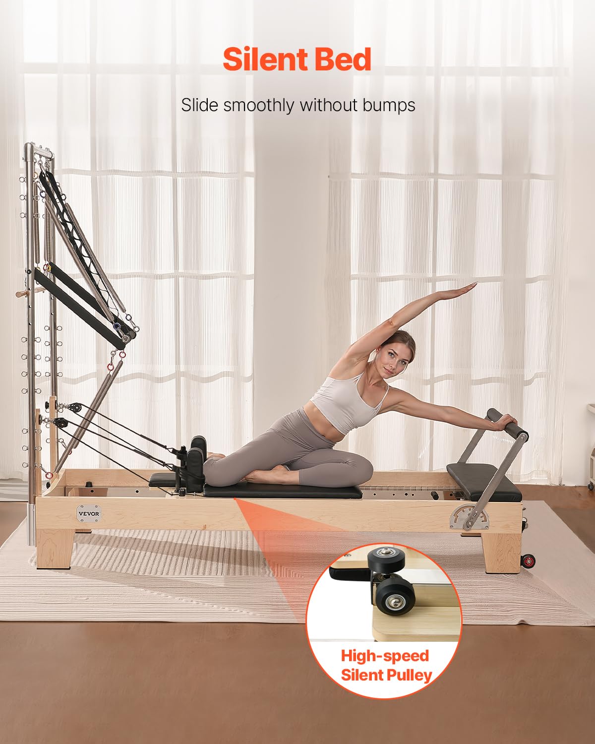 VEVOR Pilates Reformer, Wooden Pilates Machine for Home Gym Studio, Strength Training Workout Equipment with Dual Resistance, Reformer Box, Jump Board, for Advanced Users and Beginners, Up to 400 LBS
