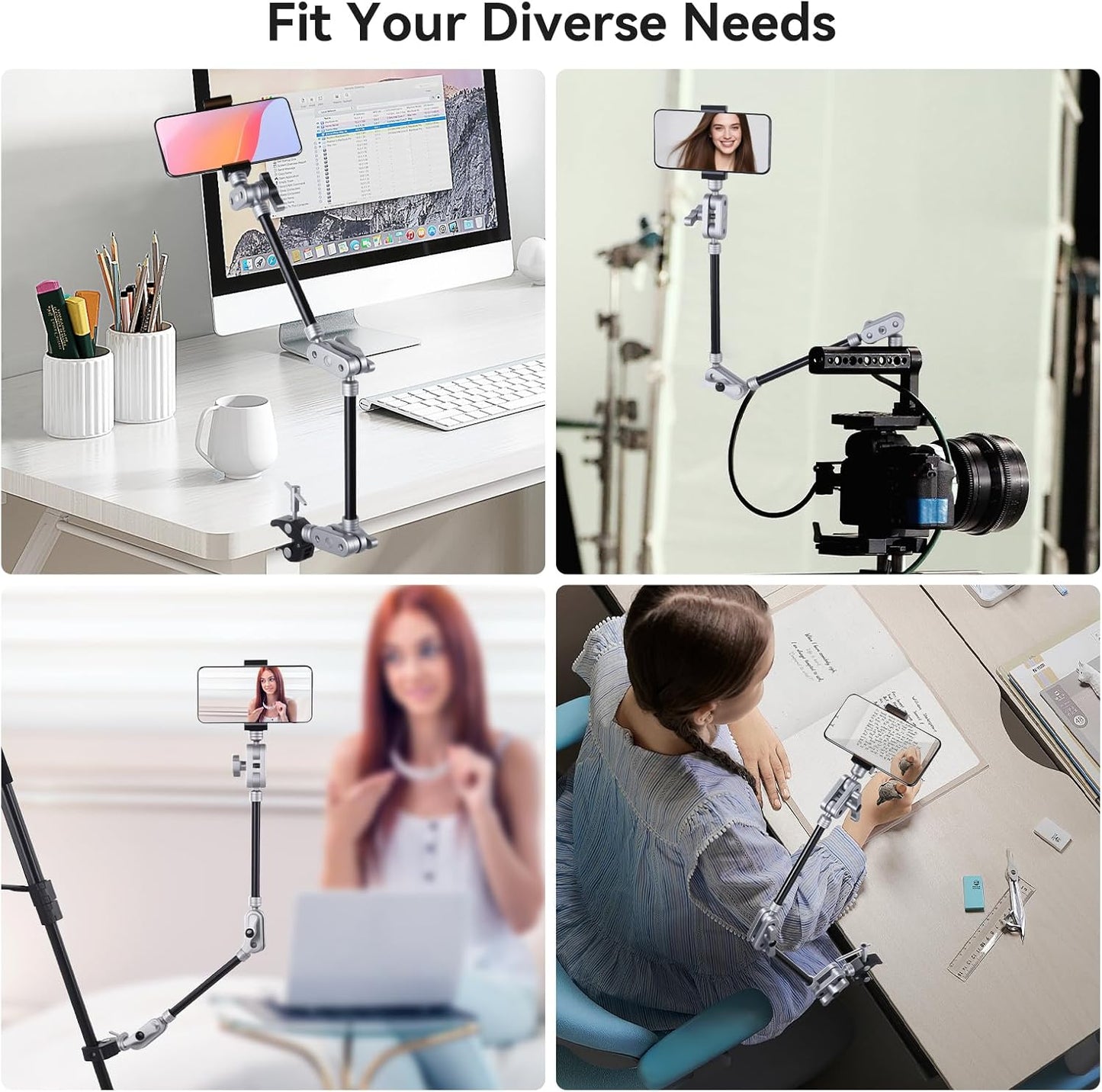 UTEBIT 22" 1/4" Magic Arm w Clamp Mount, Desk Camera Mount Articulating Friction Boom w Arm Thread Adapter, Overhead