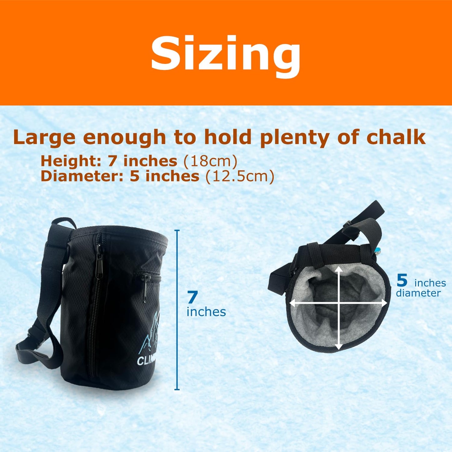 Chalk Bag + Ball for Rock Climbing, Bouldering, Top Rope | Climb On (Chalk Bag (Orange) + Refillable Ball)