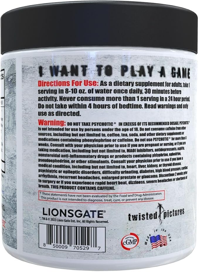 Insane Labz Psychotic Saw, High Stim Pre Workout Powder with OxyGold­??and AMPiberry®,Extreme Lasting Energy with Teacrine®,Focus with CognitIQ® and Endurance with Beta Alanine,30 Srvgs,Blood Orange