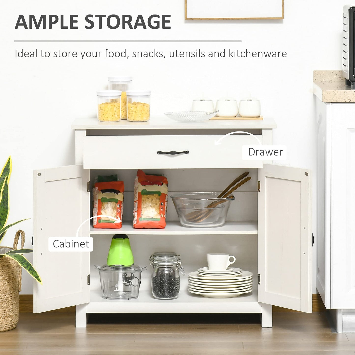 HOMCOM Farmhouse Sideboard Buffet Cabinet, Barn Door Coffee Bar Cabinet with Drawer and Adjustable Shelf for Kitchen, Living Room, Entryway, White Wash