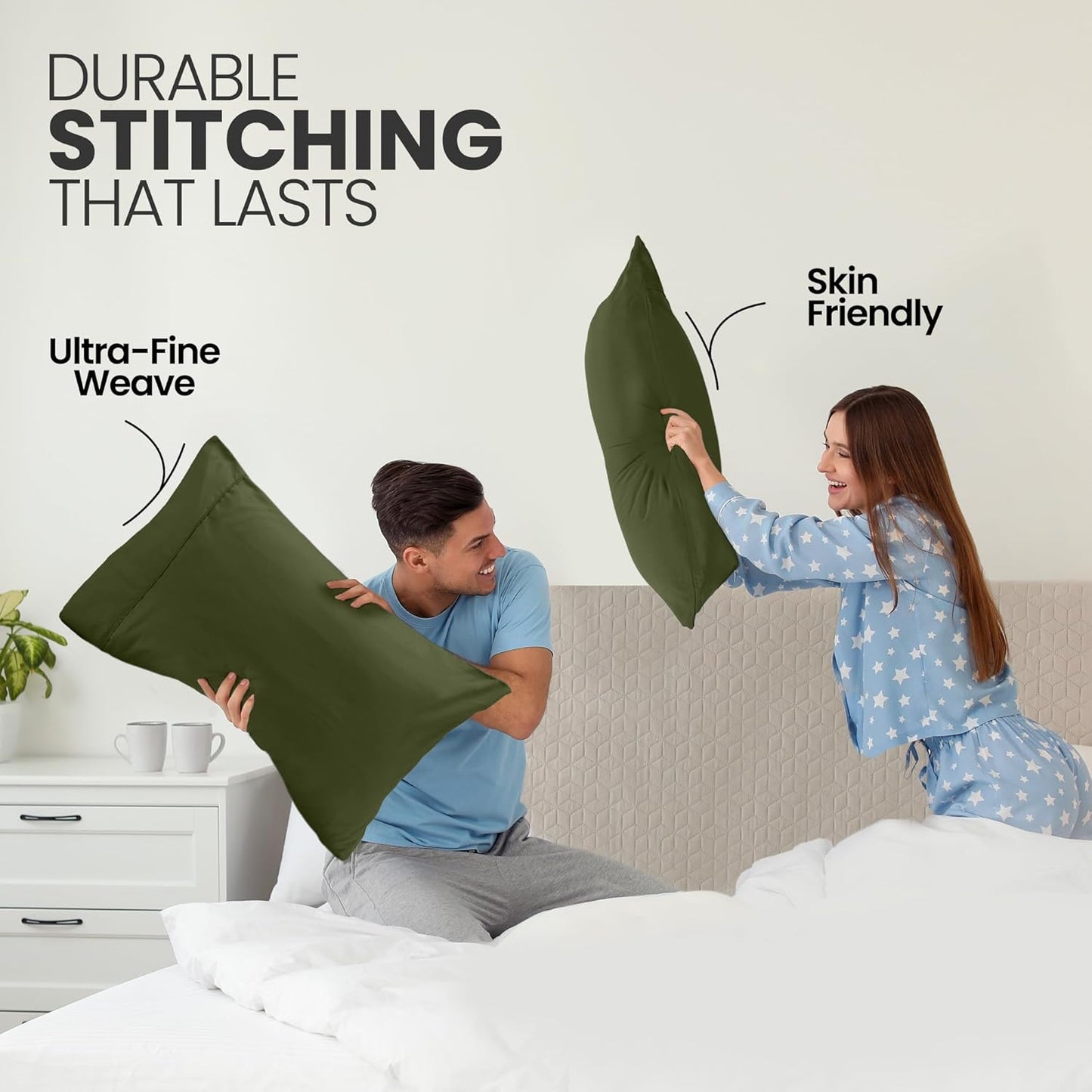 Utopia Bedding Queen Pillow Cases - Soft Brushed Microfiber - 2 Pack, Olive | Fade & Shrinkage Resistant 20 X 30 Inches
