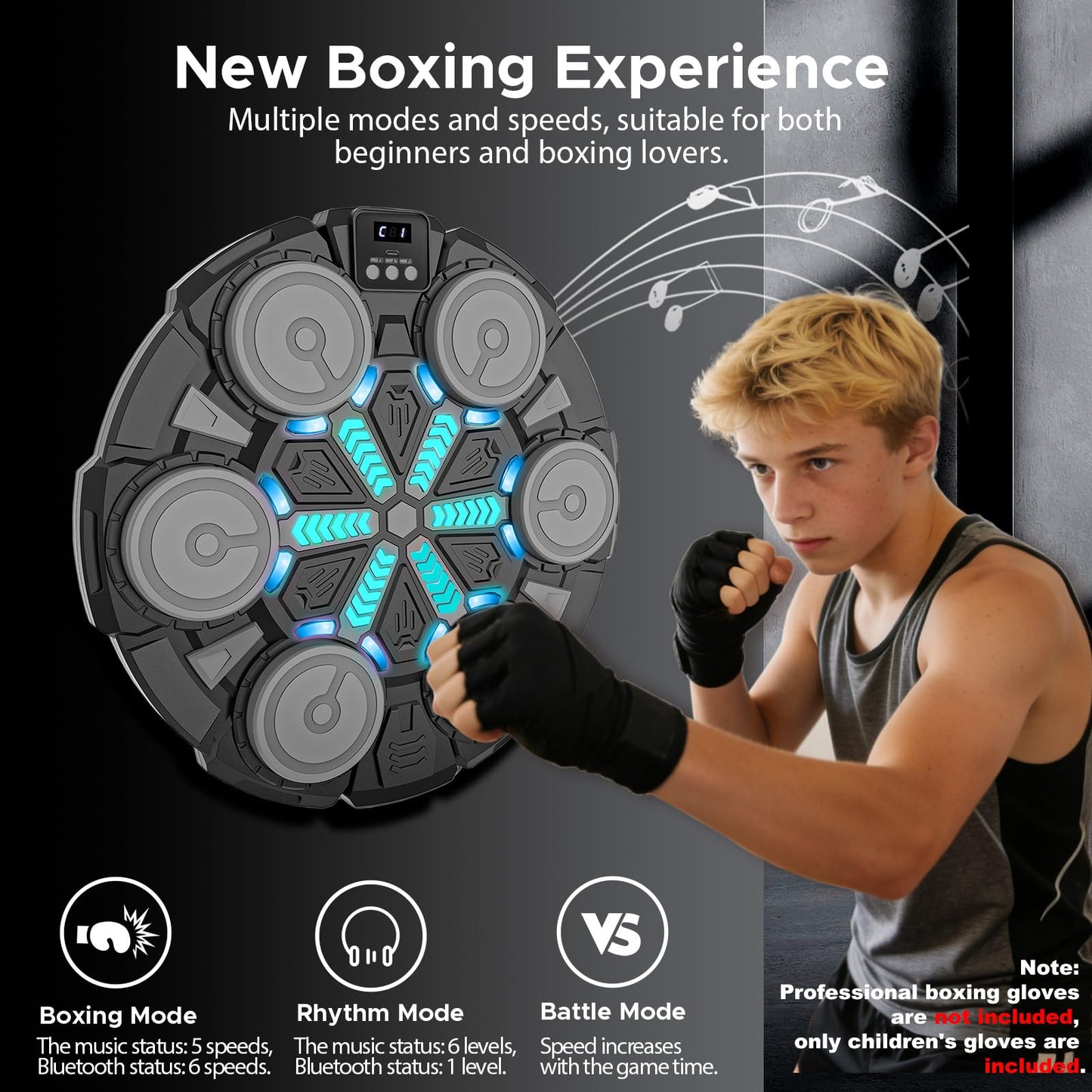 Music Punching Machine for Kids Adults,Bluetooth Wall Mounted Boxing Trainer with Gloves,Rhythm Lights,2 Player Battle Mode,Reaction Training Pad,Home Gym Sport Toys Gifts for Boys Girls Teens 3-12+