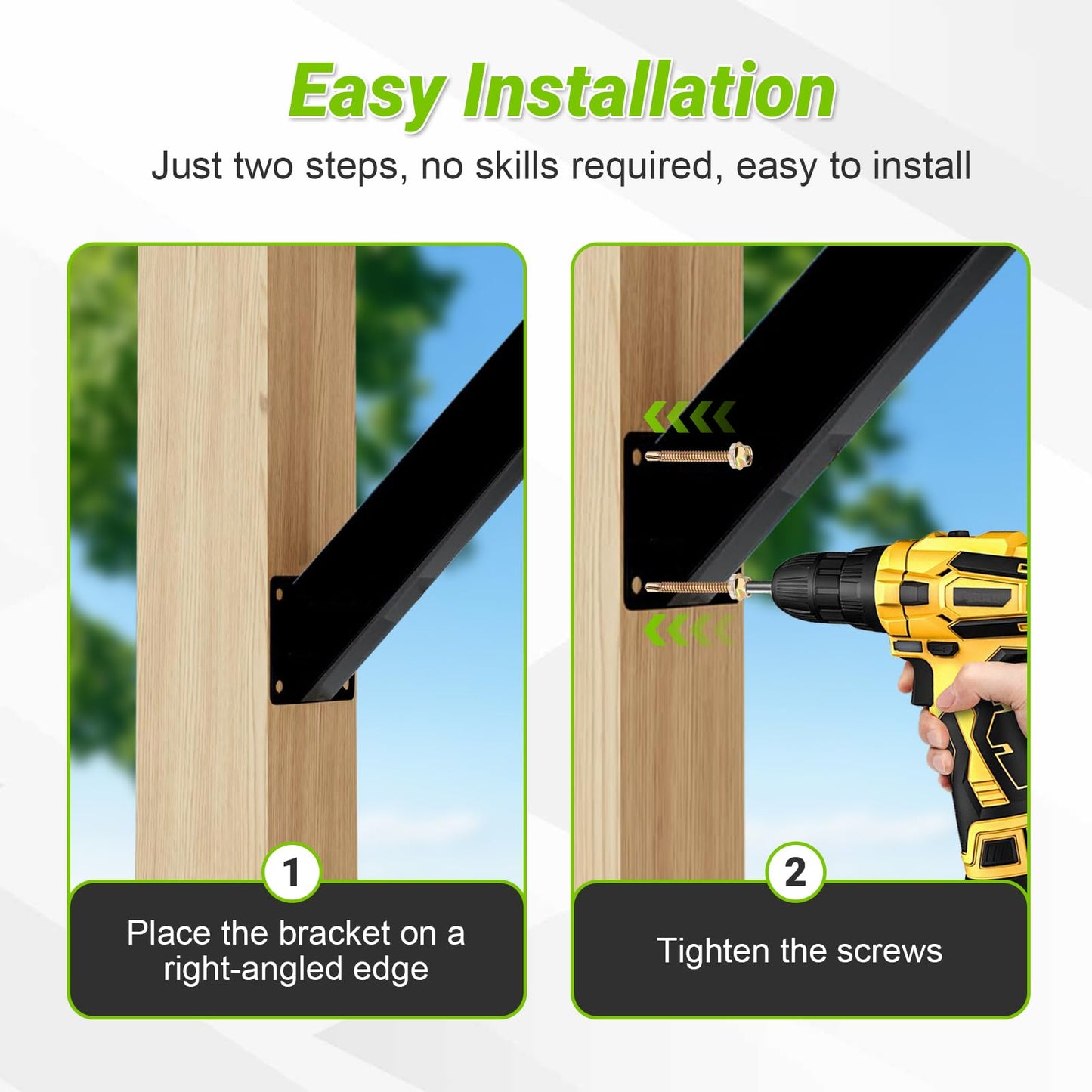 12Pcs 45 Degree Angle Support Bracket, 45° Heavy Duty Pergola Bracket Kit, 45 Degree Angle Corner Braces Inside Joint for Wood Post and Beam, Pergolas Gazebo