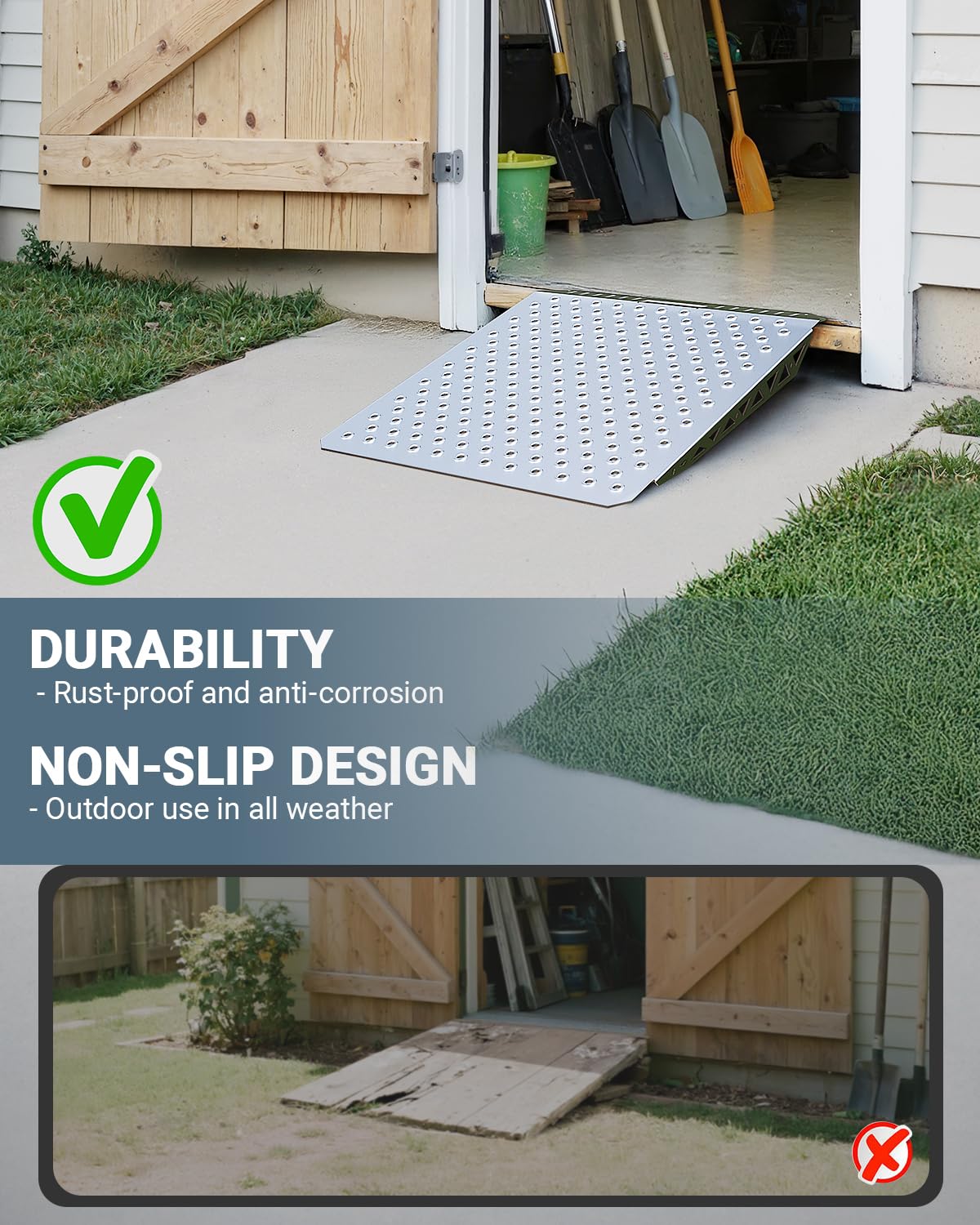 Toplamper Heavy-Duty Shed Ramp Lawn Equipment Loading Ramps for Riding Mowers Bike Motorcycle Tractor Snow Blower Garden Cart,1500lbs Capacity Anti-Slip Punch Plate, Sheds Garage Access Ramp - 2 PCS