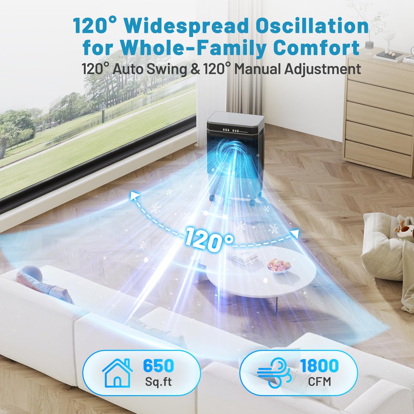 Auertech 5.3 Gal Swamp Cooler, 1800 CFM Evaporative Air Cooler with Water Tank & 4 Ice Packs, Evaporative Cooler with 12H Timer, 120°Oscillation, Portable Cooling Fan for Bedroom Home Office Garage