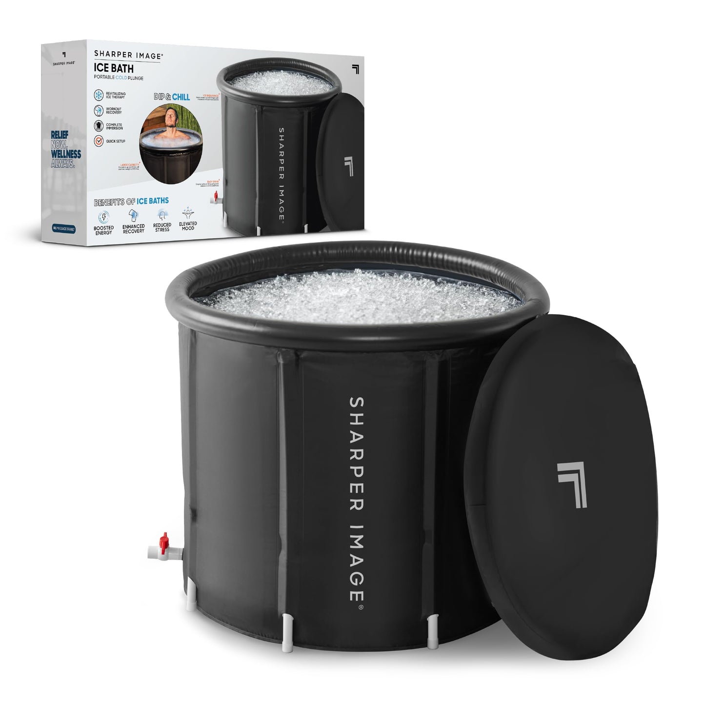 Sharper Image Insulated Ice Bath Cold Plunge Tub with Lid, 31.5" x 29.5", Portable Inflatable Bathtub, Helps Boost Energy & Muscle Recovery, Cold Therapy for Athletes & Adults up to 6'5" & 250 Lbs