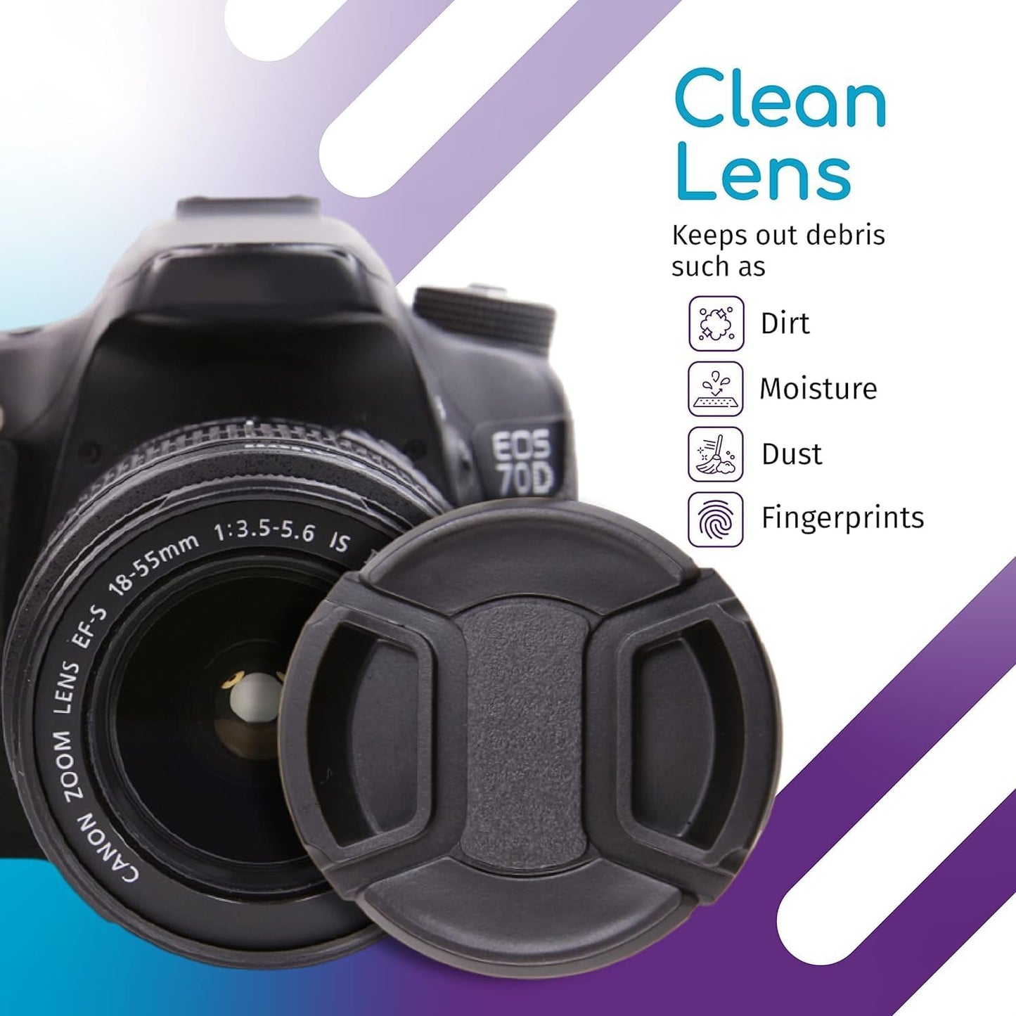 CamDesign 58MM Snap-On Front Lens Cap Cover Compatible with Canon, Nikon, Sony, Pentax All DSLR Lenses Black