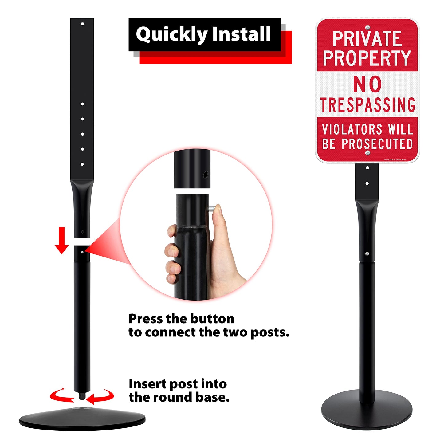 VAIIGO 2Pack Heavy Duty Cast Iron Sign Stand - 48" Outdoor Portable Pedestal Post - Display Road Sign, Construction Sign Holder (Black)