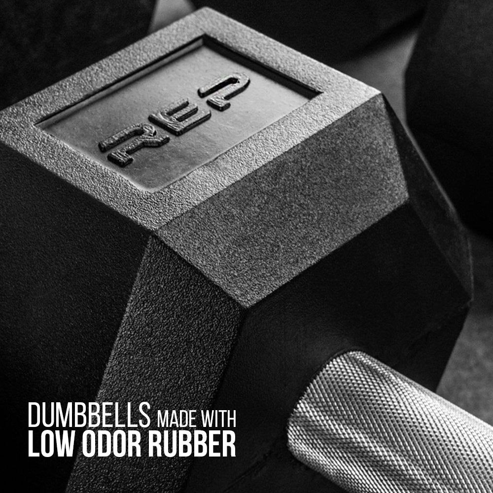 Rep Rubber Hex Dumbbells, 20 lb Pair