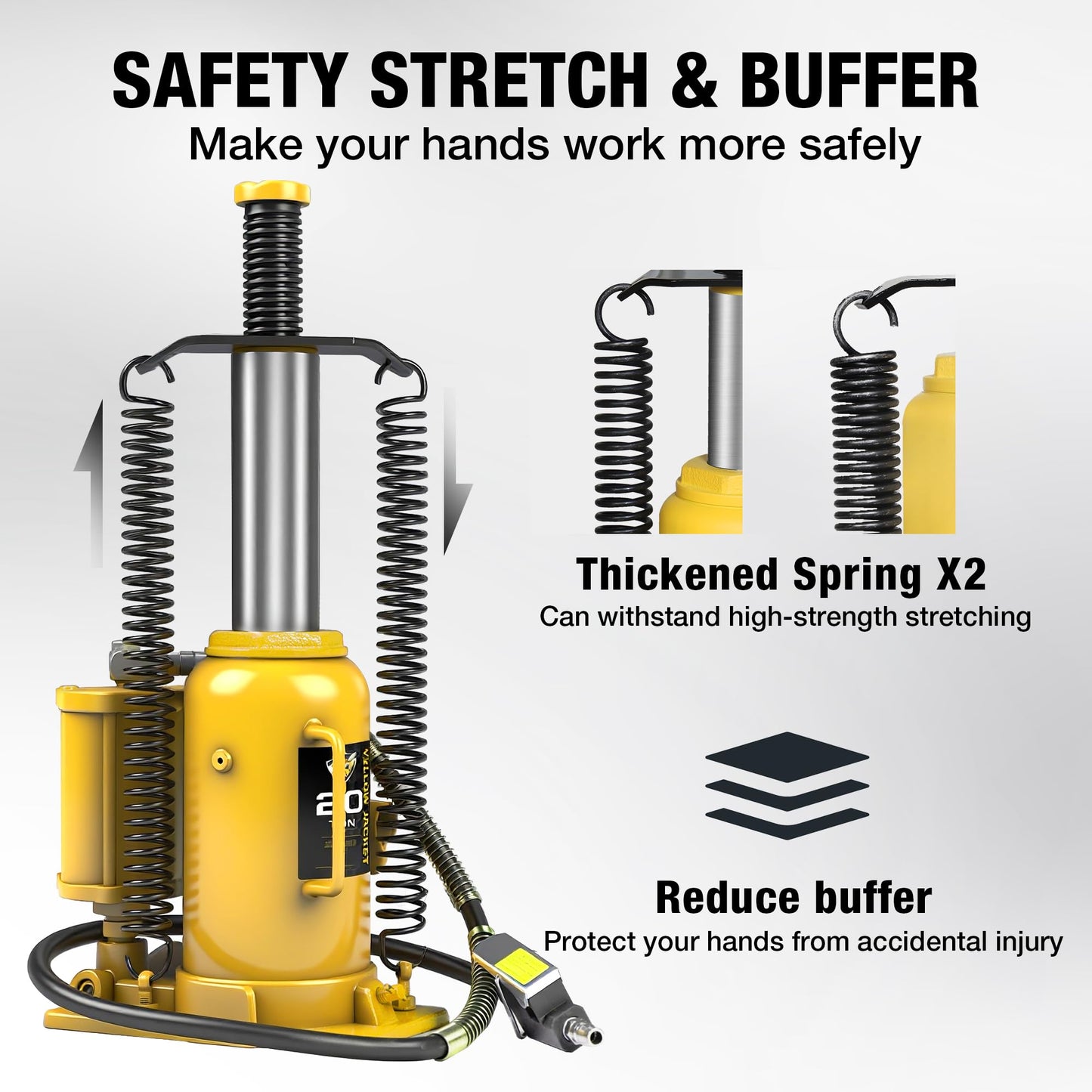YELLOW JACKET Pneumatic Air Bottle Jack 20 Ton with Manual Hand Pump and Air Pump for Heavy Duty Auto Trucks