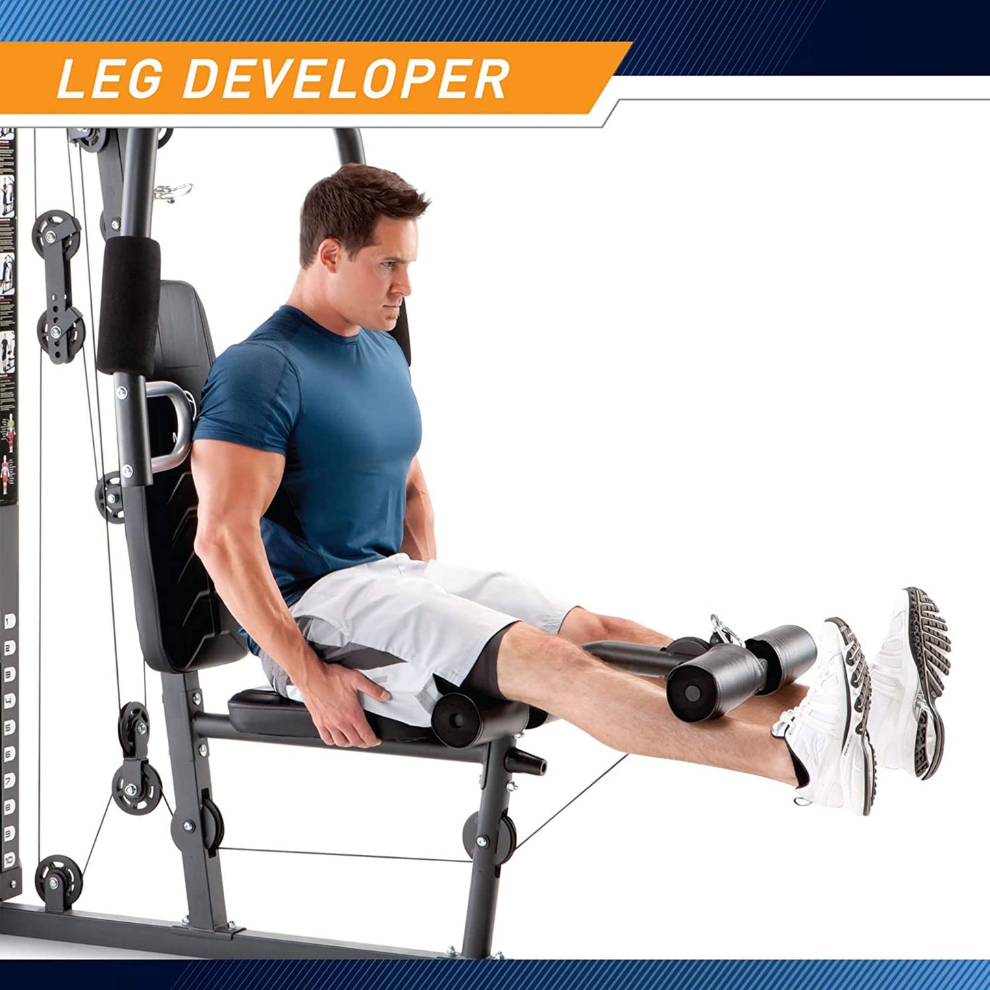 Marcy Home Gym Workout Station, Full Body Exercise and Training Equipment with Leg Press, Cable Pulley, Smith Machine, LAT Pulldown & Weights, White