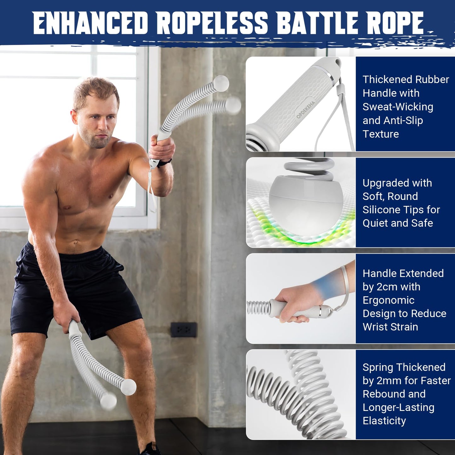 Weighted Ropeless Battle Ropes for Home Gym, Heavy Duty Portable Cordless Battle Rope with Grip Strengtheners & Poster, Battle Rope Sticks for HIIT, Strength & Quiet Cardio Training Men & Women(2PCS)
