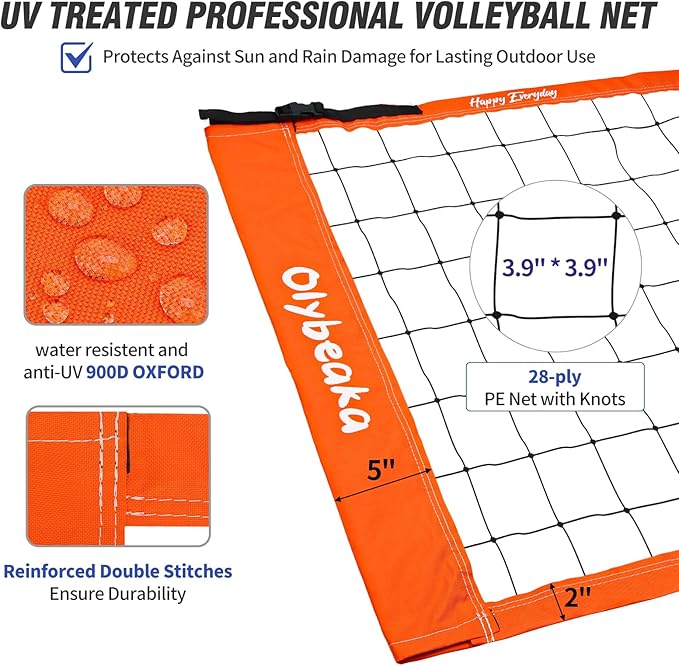 Outdoor Portable Volleyball Net Set for Backyard Beach with Adjustable Heavy Duty Poles, Durable Net, PU Volleyball & Pump, Carry Bag