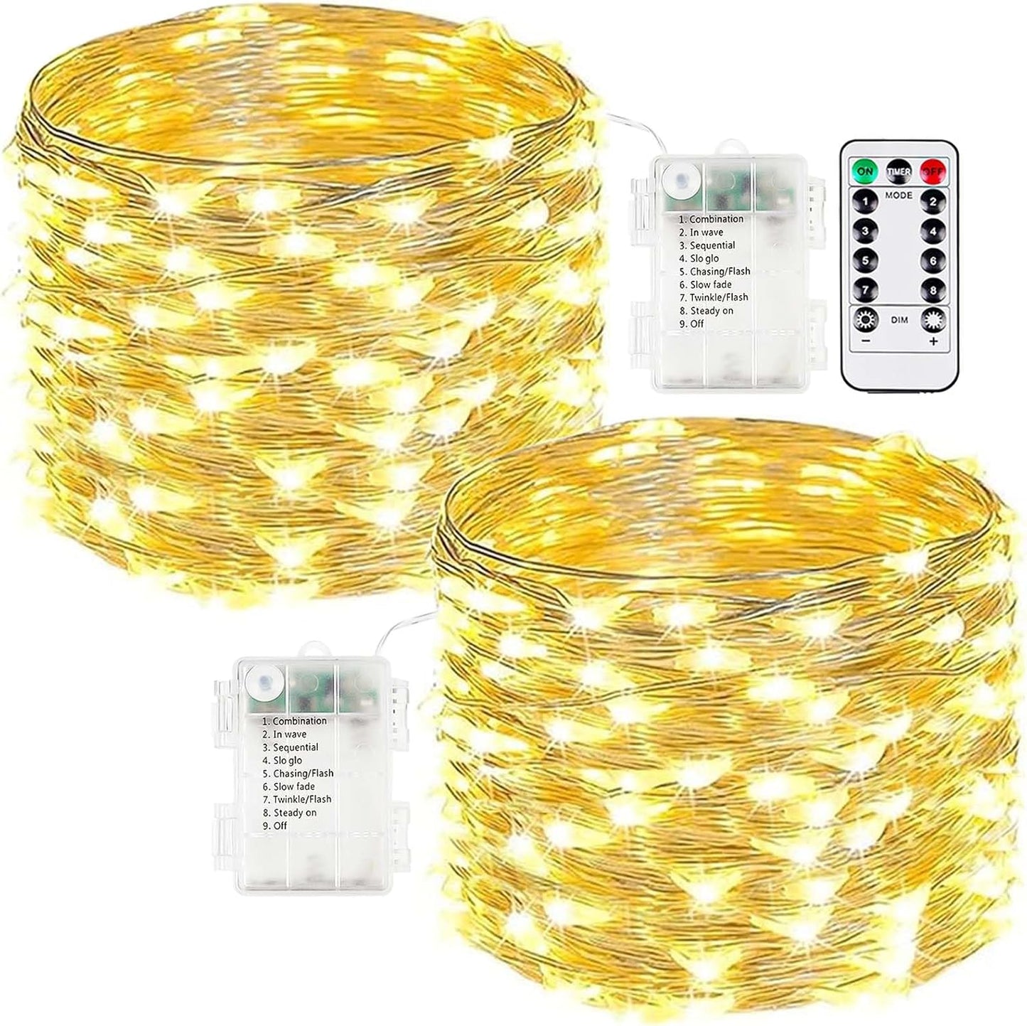 Skiennix 33FT Battery Operated Fairy Lights - 100 LED Waterproof String Lights with Remote & Timer | Warm White, 8 Modes for Indoor/Outdoor Decor