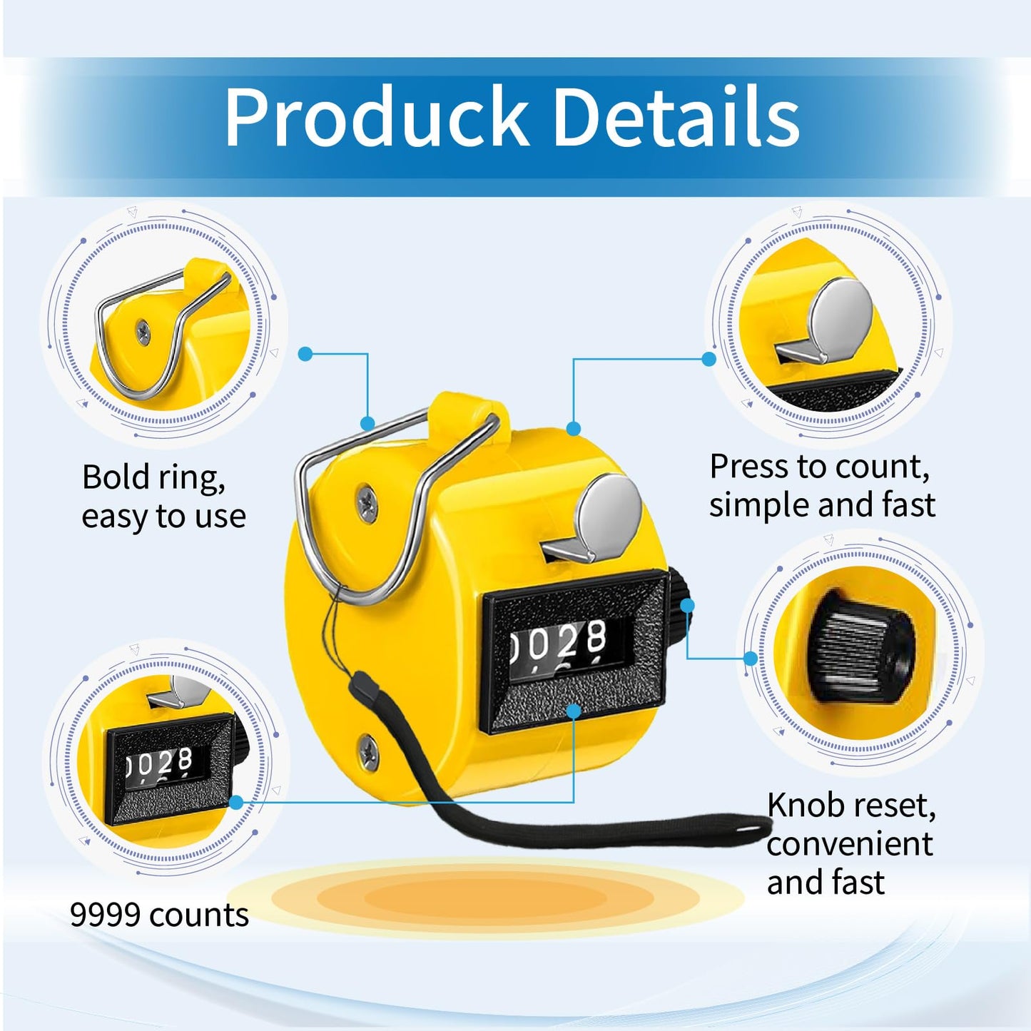 VYNFLICK Handheld Clicker Counters - Golf Digital 4-Digit Baseball Finger Click Mechanical Tally Counter with 3pcs Lanyard for Sports Events Coaching Counting