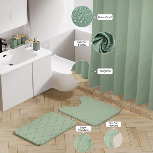 InnJoey Bathroom Accessory Set - 25PC Bathroom Sets with Shower Curtain and Rugs, Sage Green Bathroom Set, Bathroom Accessories Set, Shower Curtain Sets with Rugs, Bathroom Trash Can & Soap Dispenser