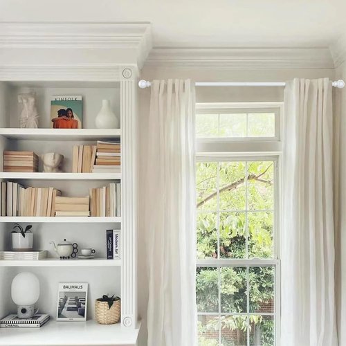 GXOACKJ Heavy-Duty Decorative Curtain Rods - 32-48 Inch, 5/8 Inch White Metal Set with Brackets