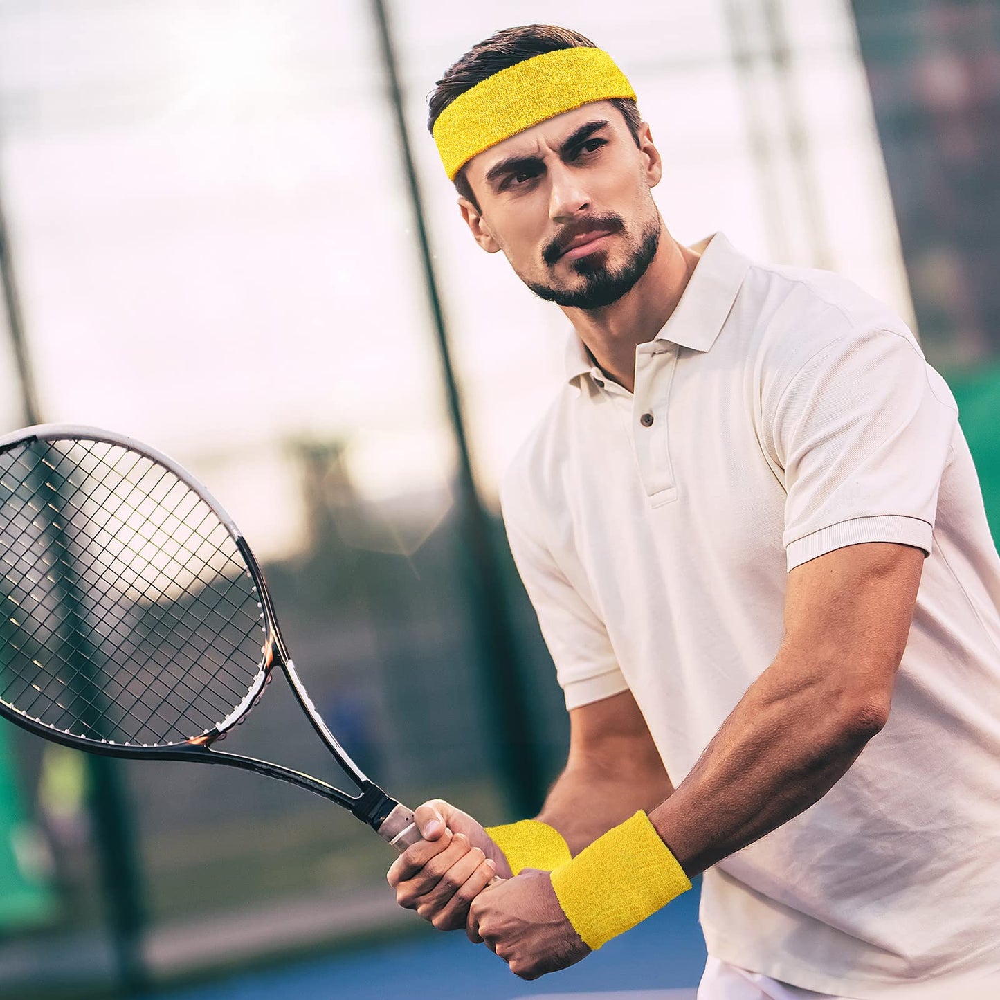 Civaner 12 Pcs 80 90s Neon Sweatbands Soccer Baseball Headbands Wristband Set for Men Women Party Cotton Headbands Terry Cloth Athletic Sweat Bands for Tennis Football Gym Outdoor(Bright Color)