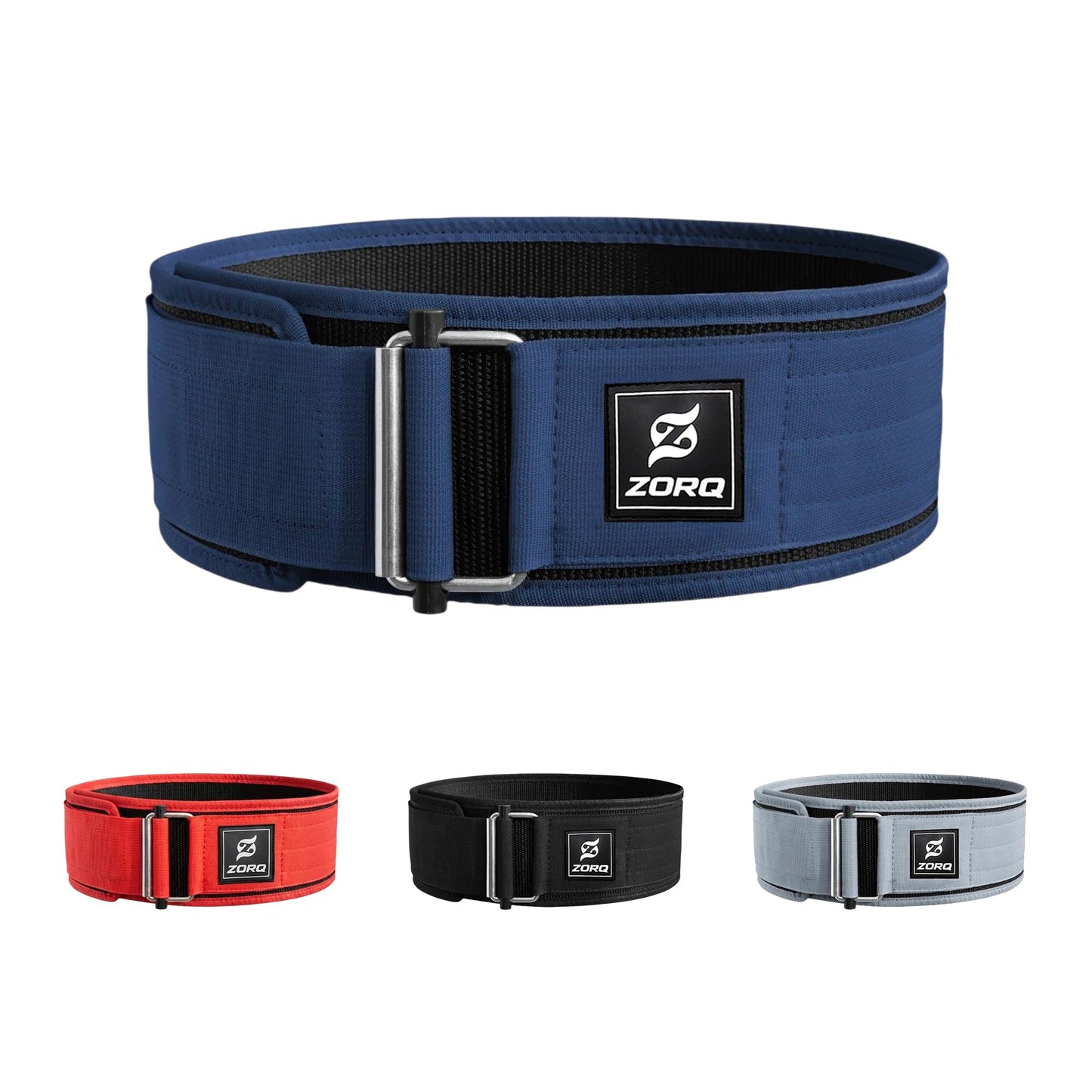 ZORQ Self-Locking Weight Lifting Belt - 4 Inch Wide Quick-Locking Gym Belt for Men & Women - Professional Weightlifting Belt for Olympic Lifting, CrossFit, Squats & Deadlifts - Back Support (Blue, Medium)