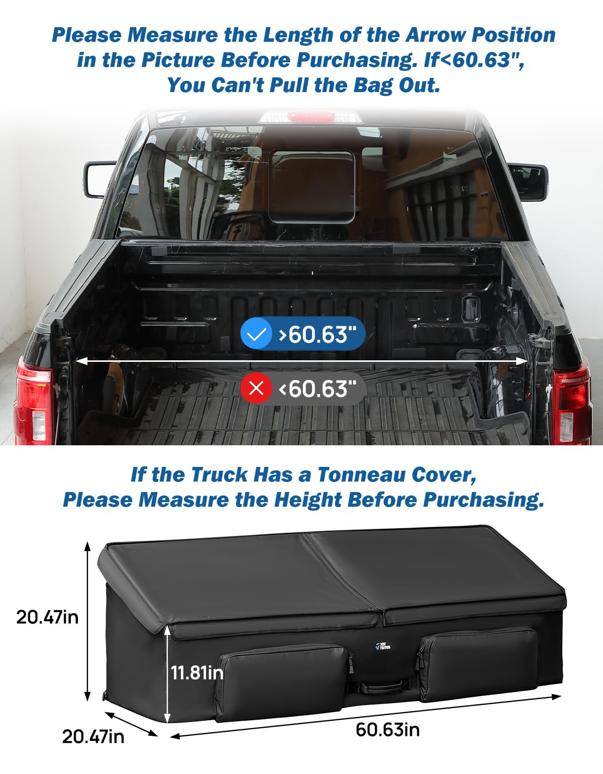JOYTUTUS Upgrade Full Size Truck Bed Cargo Box Organizer for Pickup, Waterproof Truck Bed Cargo Bag, Storage Organizer Carrier Accessories for Groceries, Golf, Easily Slide in and Out, Easy Access