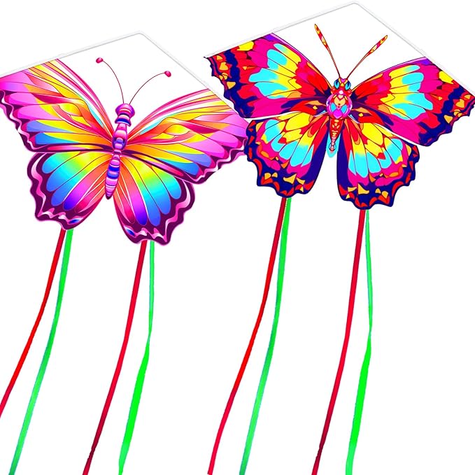 HENGDA KITE 2 Pack Butterfly Kite,for Kids and Adults,Easy to Fly,Excellent Fabric and Structure Design,The Pictures are Beautiful in high Definition,Suitable for Beginners(31x22)