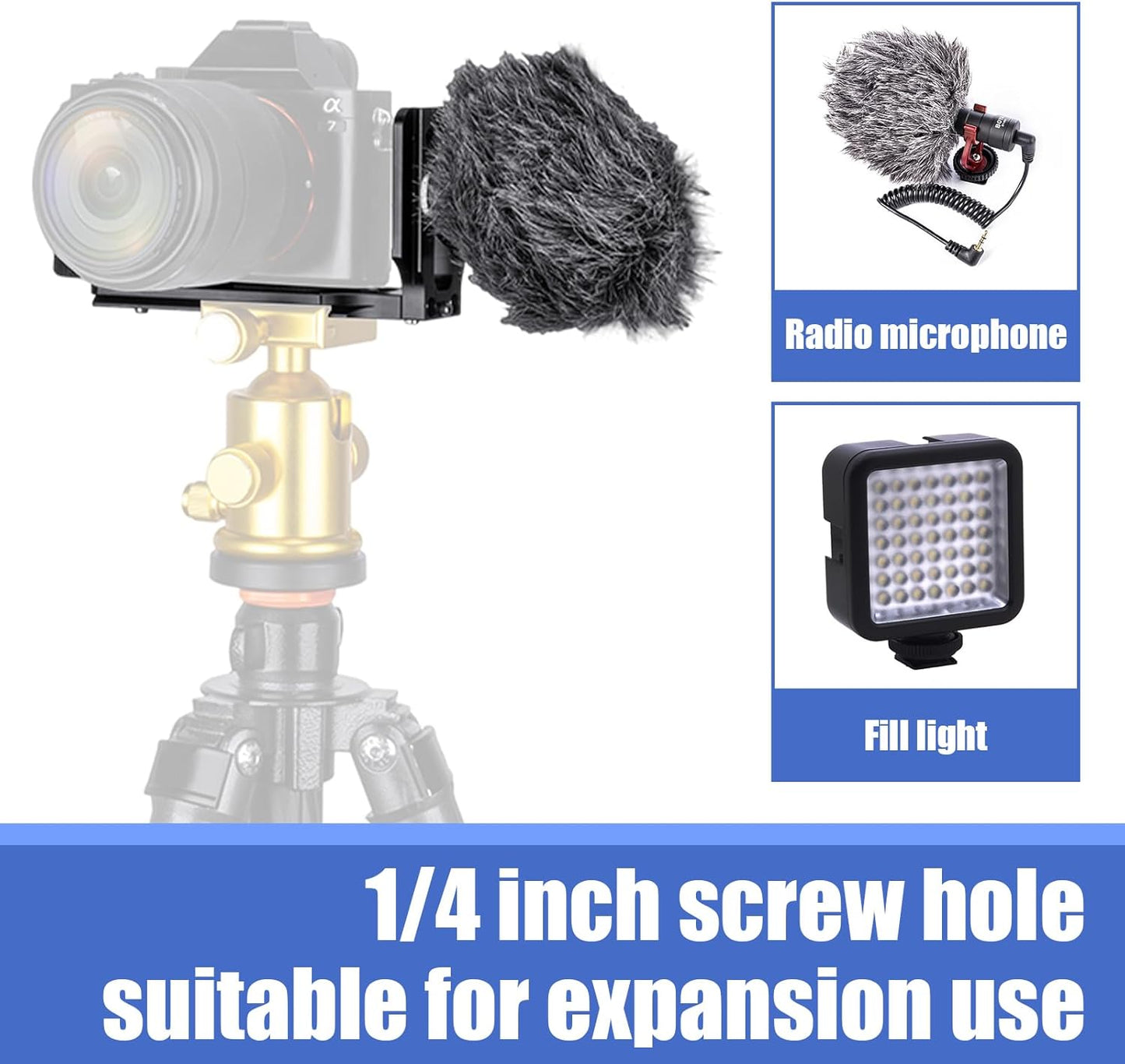 Uelkr 1/4" DSLR Camera L Bracket Quick Release Plate Vertical Horizontal Switching Tripod with Screw, Camera Mount