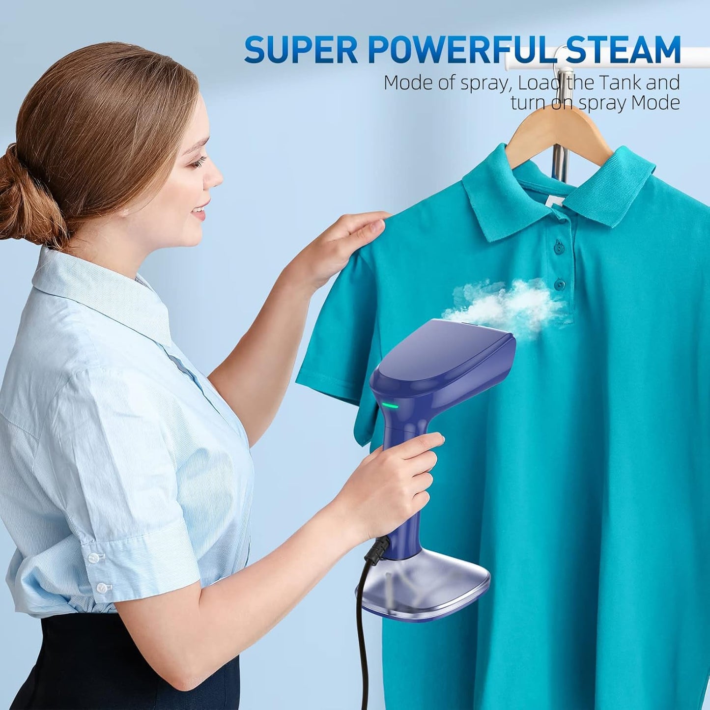 Skiennix Steamer for Clothes - 1800W Powerful Steam, Fast 20-Second Heat-Up, Detachable Tank | Blue