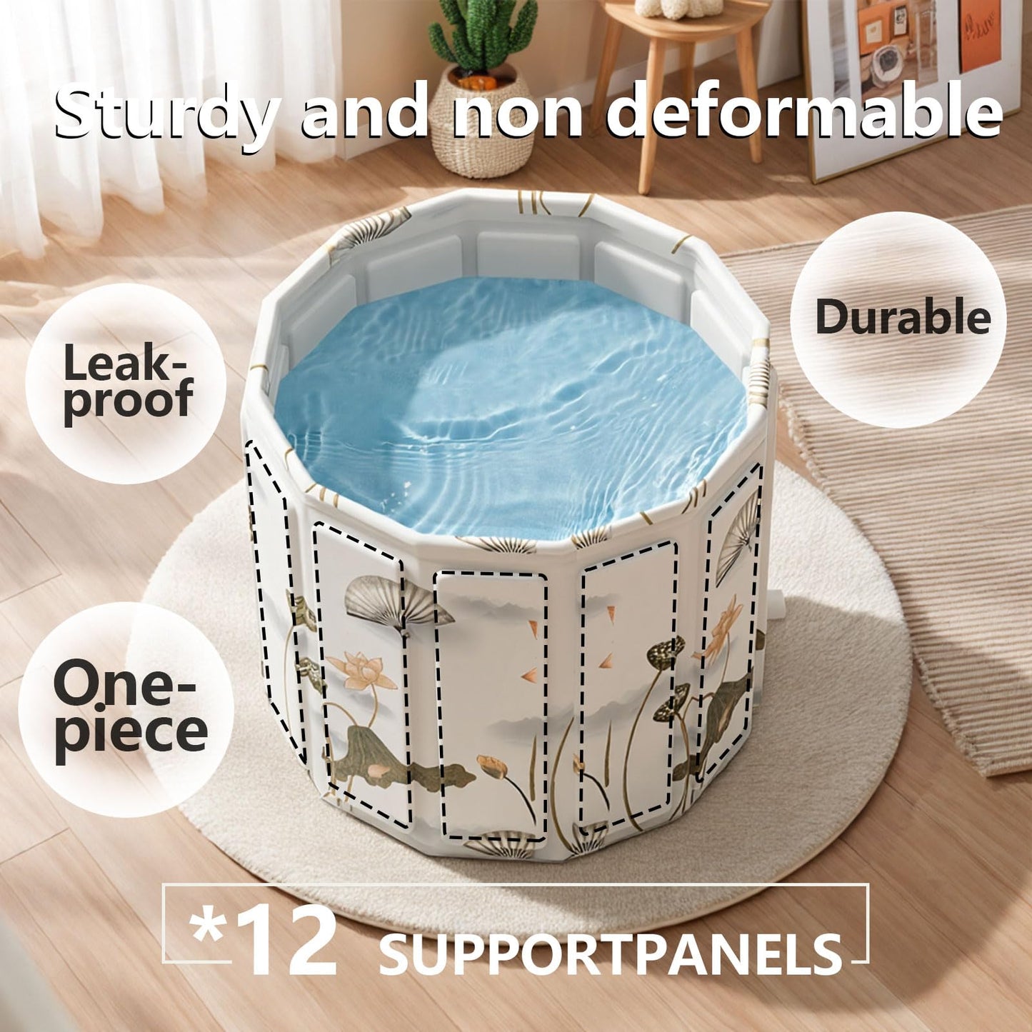 Portable Bathtub for Adult, Foldable Soaking Bathtub for Hot SPA&Ice Bath, Foldable Small Bathtub collapsible bathtub for Bathing, 6-layer Insulated portable tub,Space-Saving (Lotus, 27.5X26.6 IN)