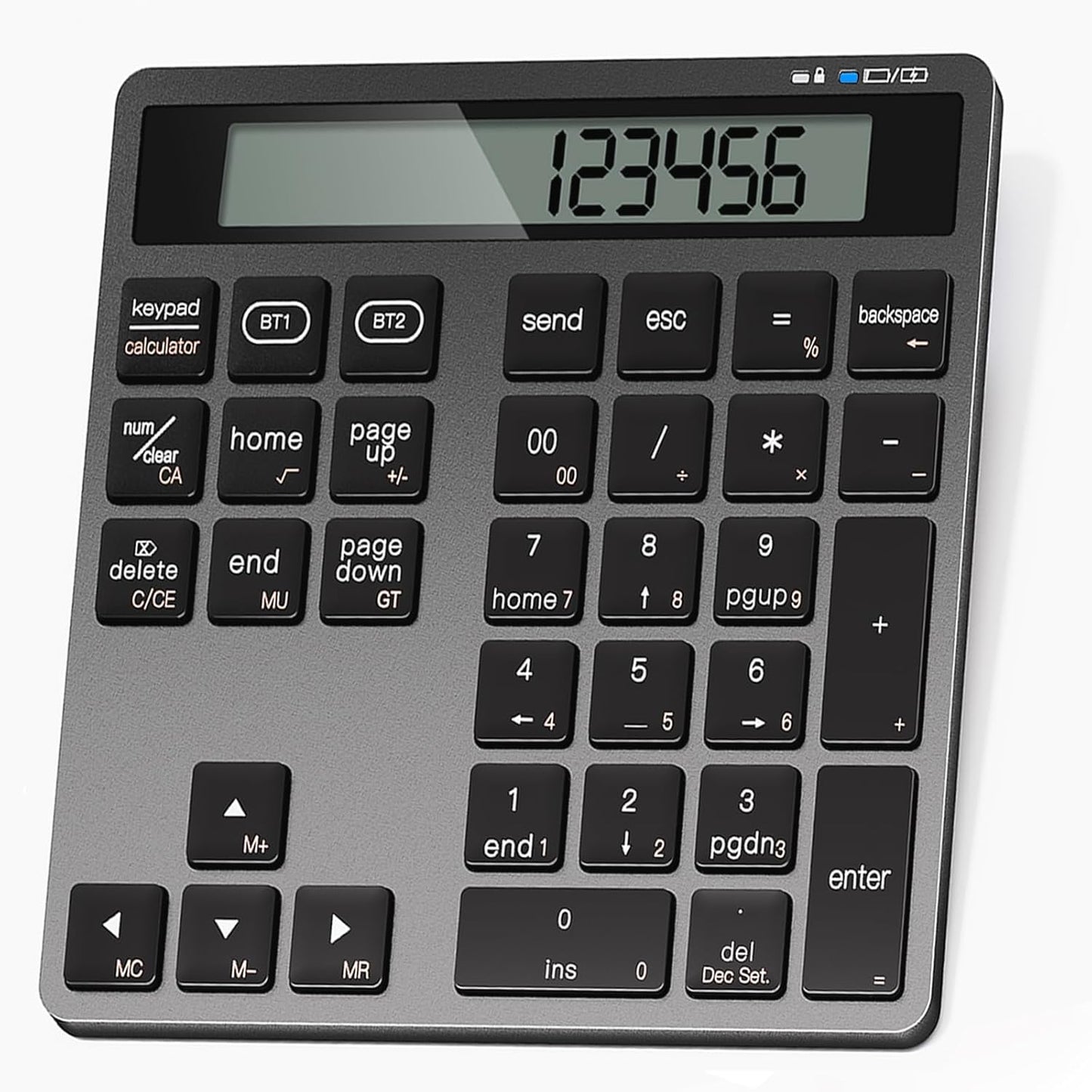 Awelbuy 34-Key Rechargeable Wireless Number Pad for Laptop, Dual Bluetooth Number Keypad with Calculator Display