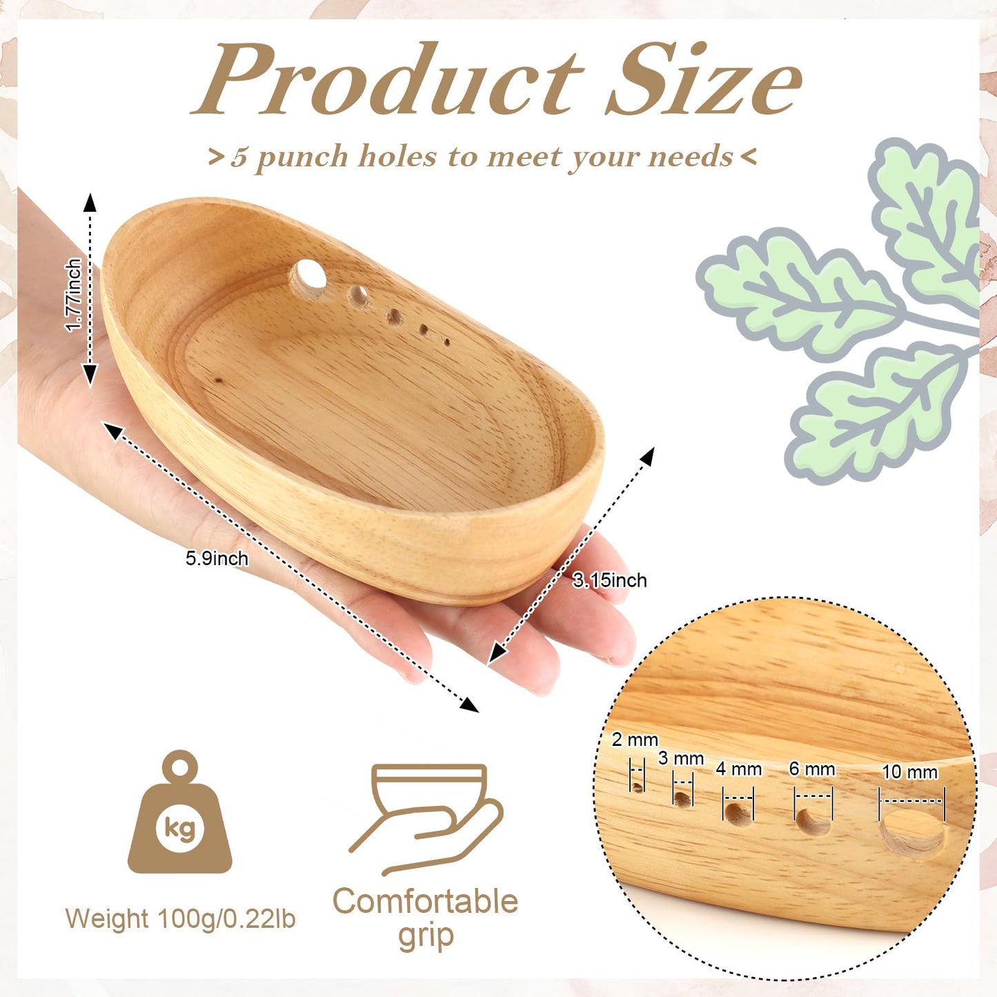 SKLENICE Wooden Herb Stripper Bowl Handmade Herb Stripper Tool with 5 Different Hole Sizes Efficient Herb Peeling Cup Herb Leaf Peeler for Separating Leaves Kale Broccoli Thyme Basil Rosemary