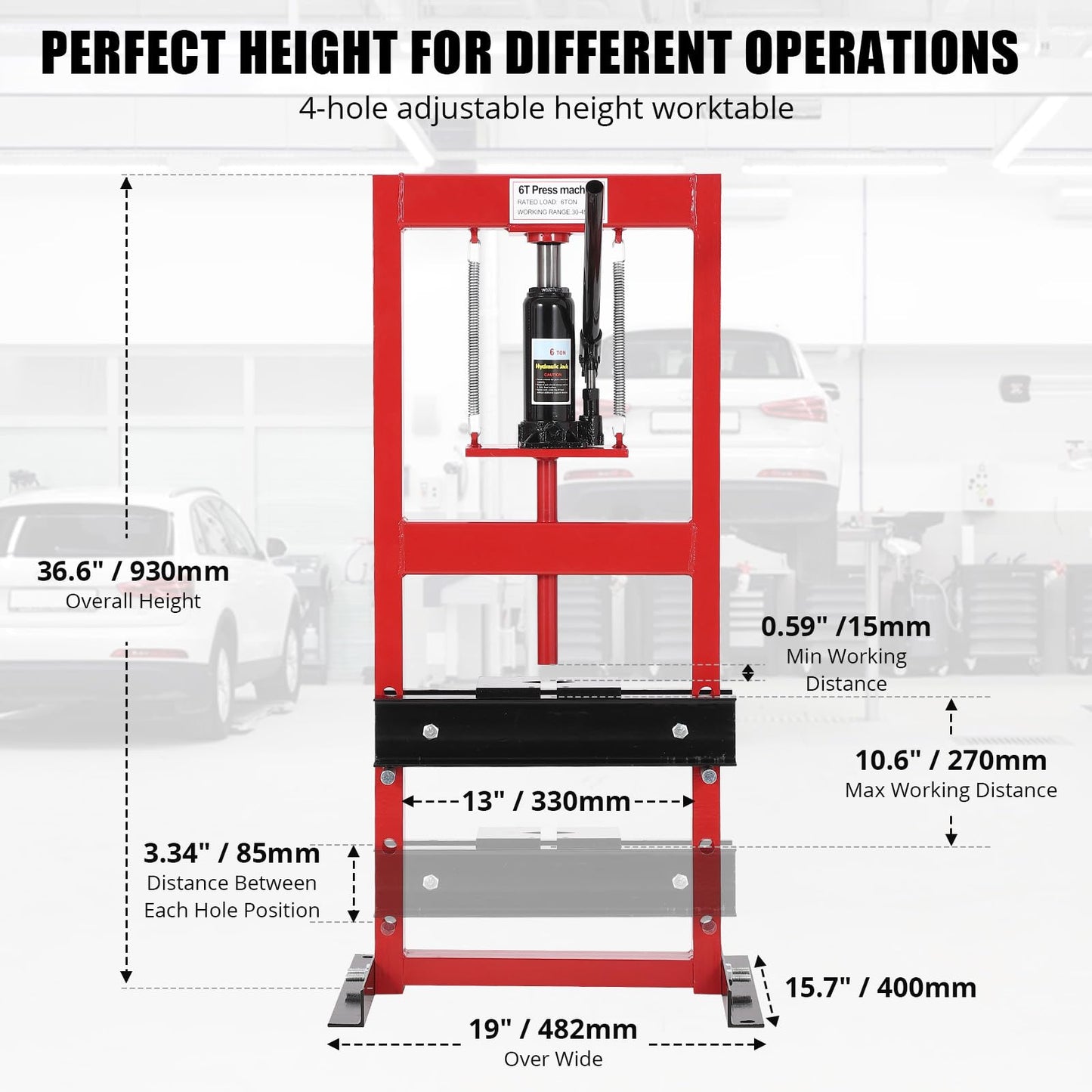 6-Ton H-Frame Hydraulic Press with Adjustable Table & 2 Press Plates, Heavy-Duty Shop Press for u-Joints, Metal Bending, and Garage Repairs