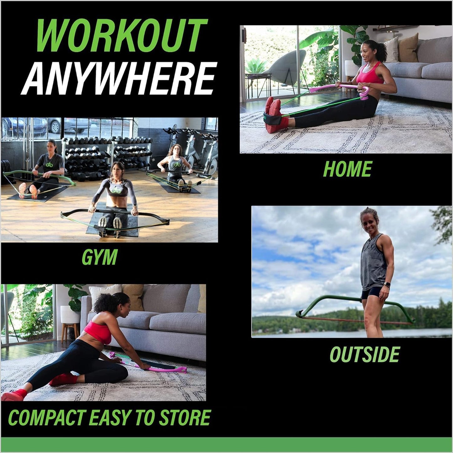 Gorilla Bow Lite All-in-One Home Gym System, Portable Resistance Band Bar for Strength Training, HIIT & Full Body Workouts, Lightweight Design for Home, Travel & Outdoor Use (Black, Heavy Bundle)