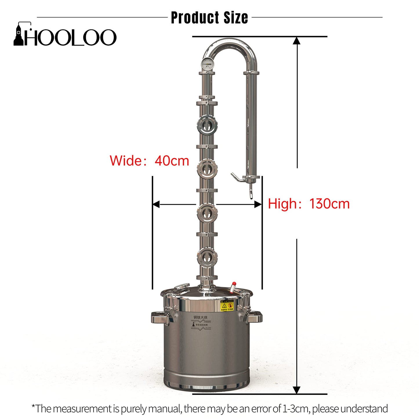 HOOLOO Alcohol Distiller Still for Home Use Kit 304 Stainless Steel Whiskey Making Kit with Thermometer Whiskey Brandy Vodka 4.6Gal (17.6L) (ST-22)