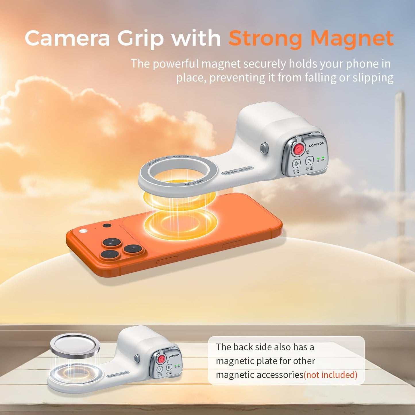 COMITOK iOS17/18/26 Phone Camera Grip MOCA ARCO for Video Recording with Thumb Rest Area Design for iPhone Pro Max