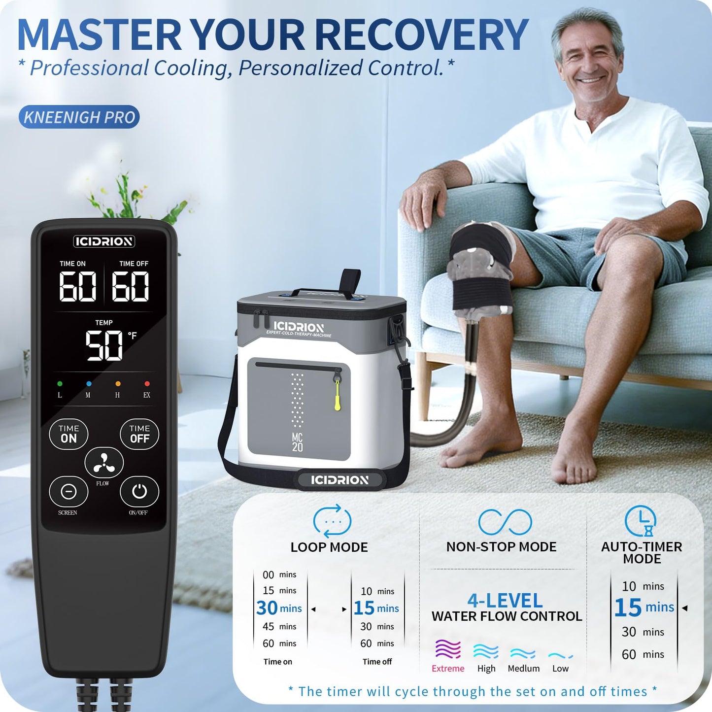 Ice Machine for Knee After Surgery, Programmable Cold Therapy Machine w/Temp Disp, 12H Knee Ice Machine Pain Relief, 12QT/Ultra-Quiet,Cryotherapy for Knee Replacement Shoulder Hip