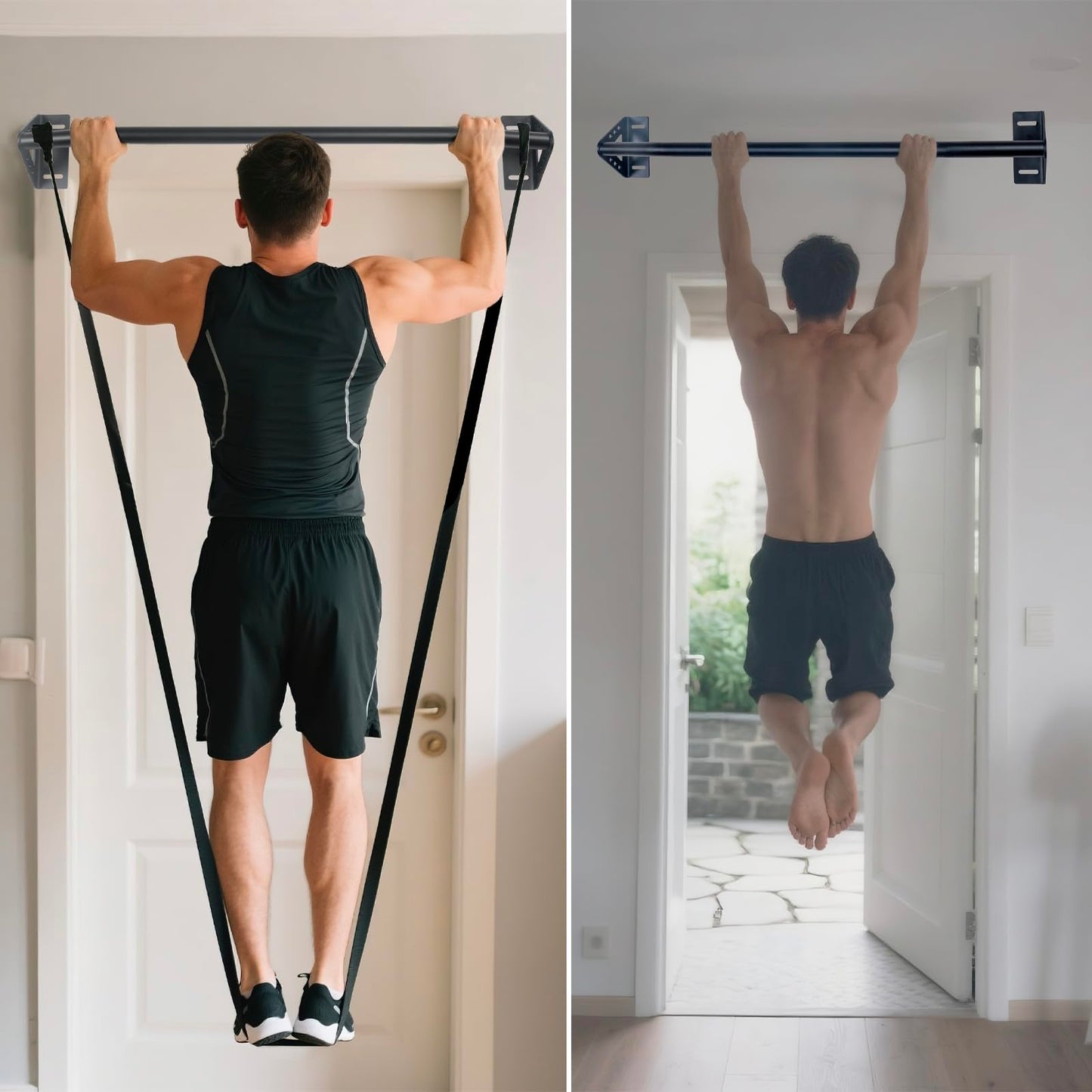 Purife Wall Mounted Heavy Duty Pull Up Bar Doorway With Assist Band, Strength Training Pullups Bar for Doorframe, Thick Metal Sturdy Wall Hanging Bar, Wood Beam or Joist Mount Chin Up Bars 500 lbs