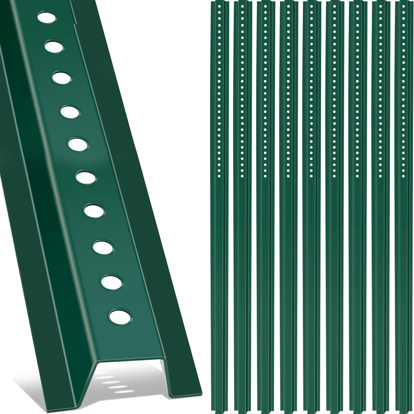 Gisafai 10 Pack 6ft Tall Green U Channel Sign Steel Post with Enamel Coating Heavy Duty Metal Sign Post with Pre Drilled Holes for Easy Mounting