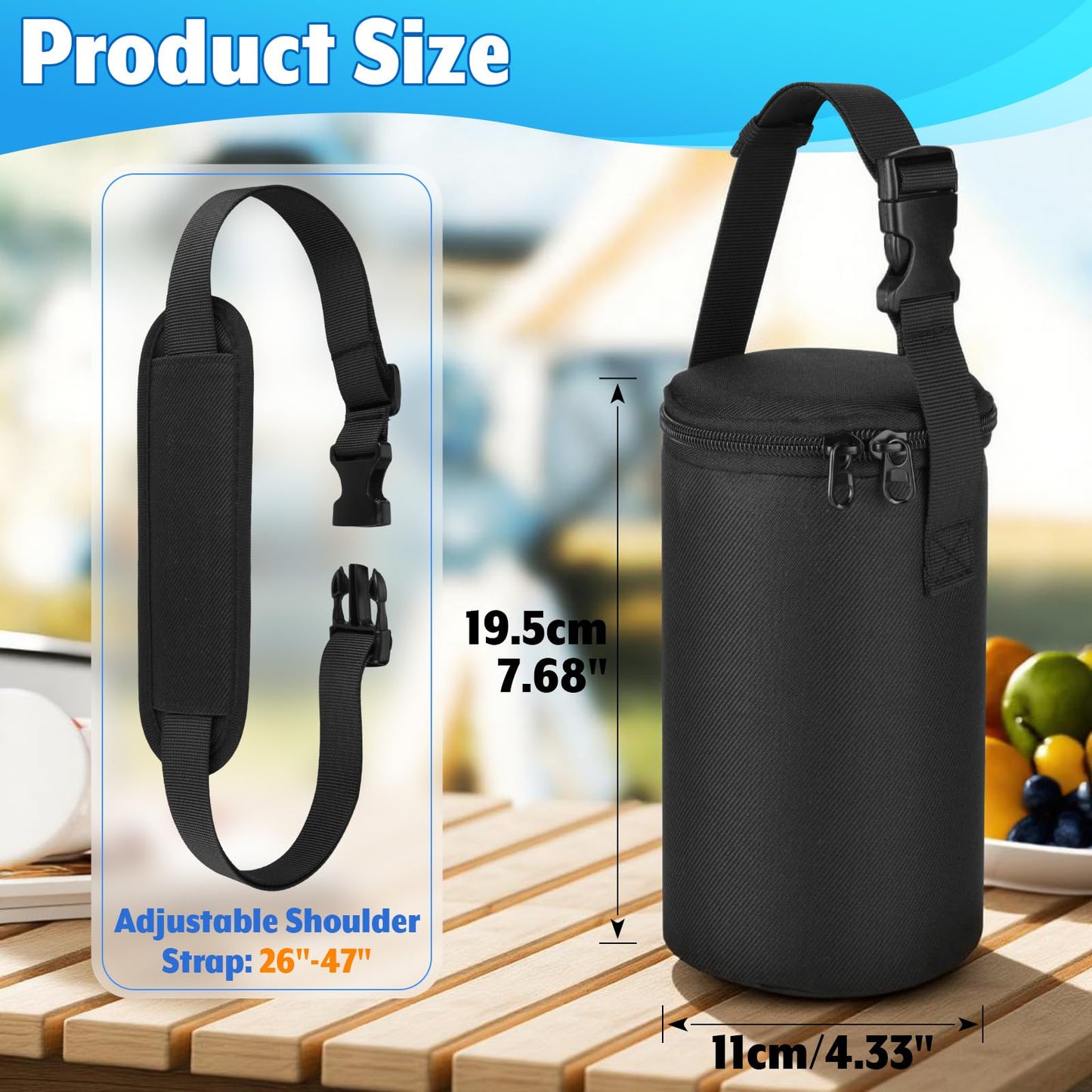Easecos Food Jar Carrier Bag Insulated Lunch Bag Compatible with Thermos 24 Oz Insulated Jar, Wide Mouth Mason Jars Holder Pouch with Adjustable Shoulder Strap for Office Commute, Picnic, Camping