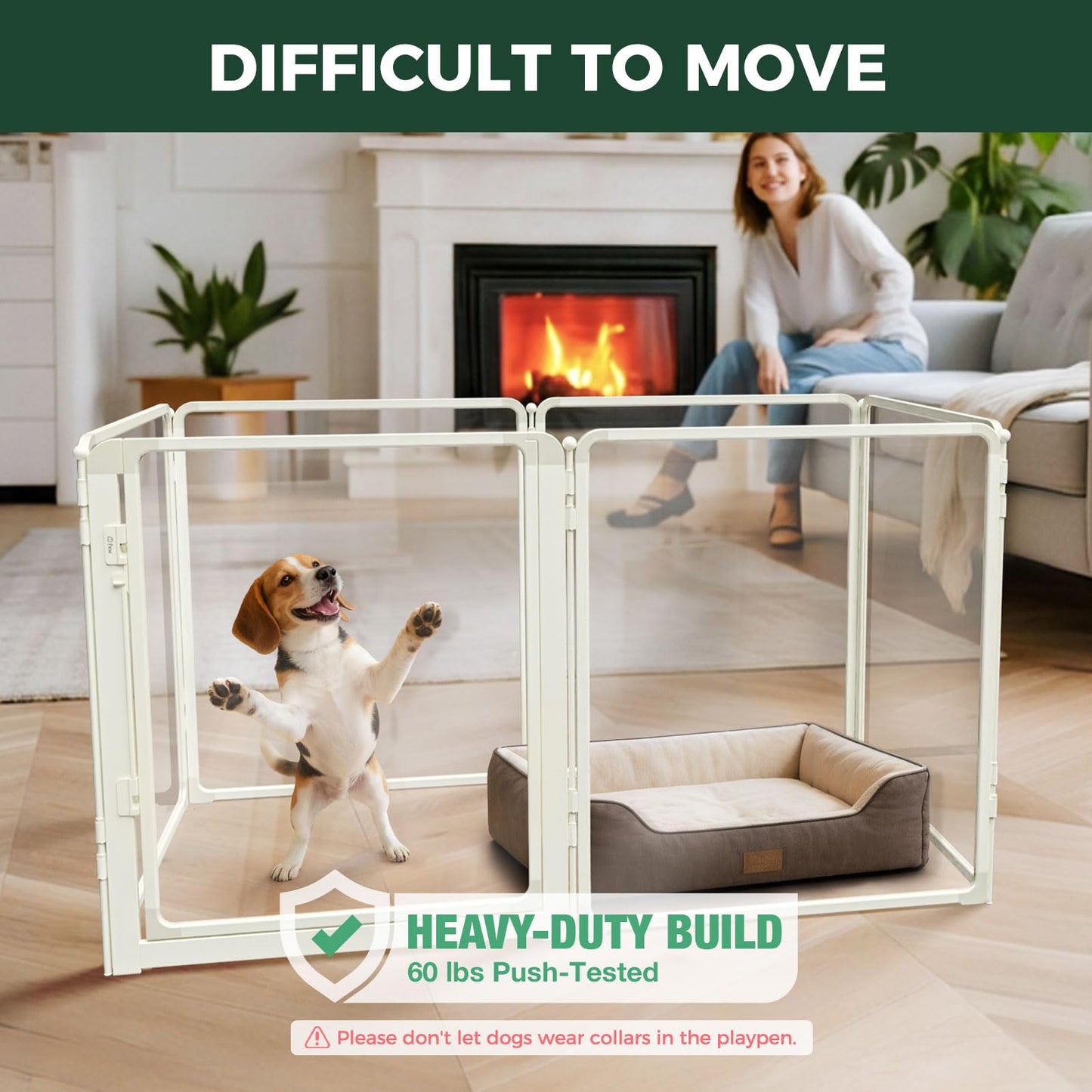 FXW AuraSpace Pro Acrylic Indoor Dog Playpen, Heavy-Duty with Metal Frame, 32" Height 6 Panels for Small and Medium Dogs, White│Patented