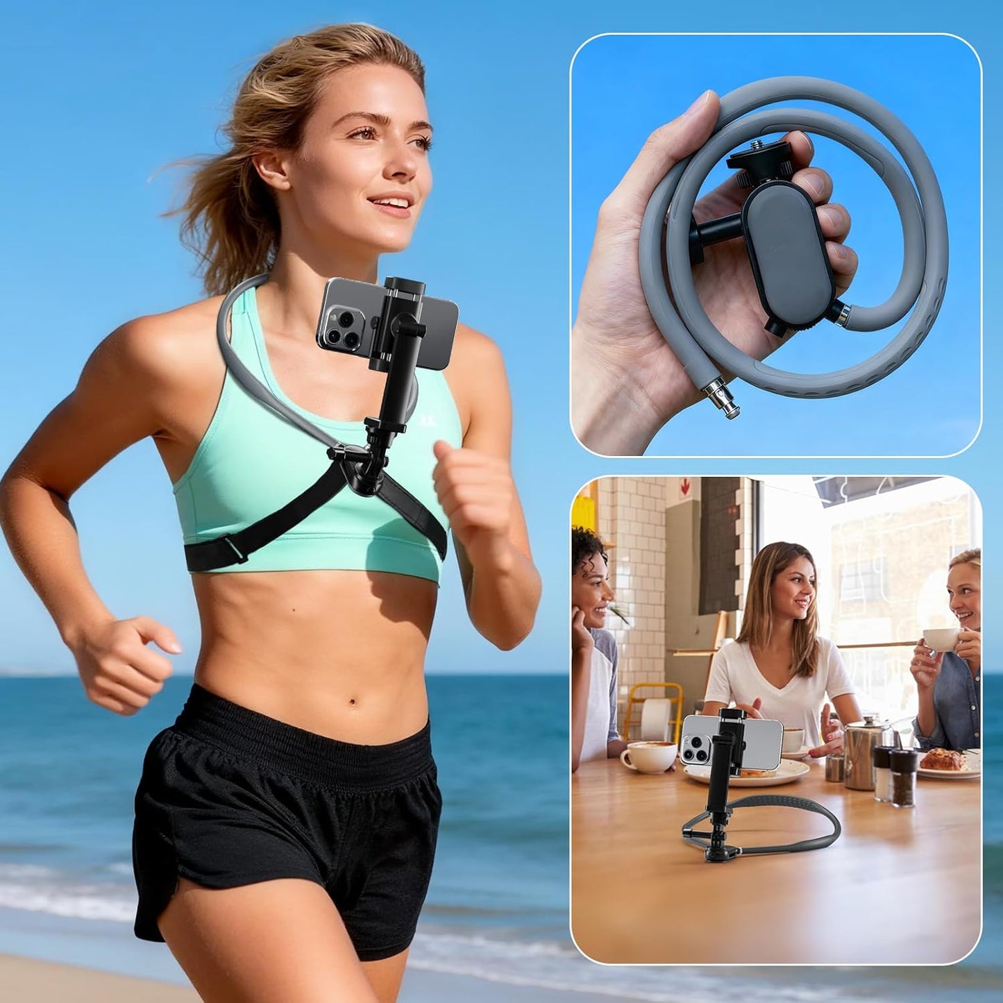 Hamillar 4-7 Inch Pro/Insta360X5/DJI360 Camera Phone Chest Neck Mount Holder for Video Recording iPhone Samsung Phones