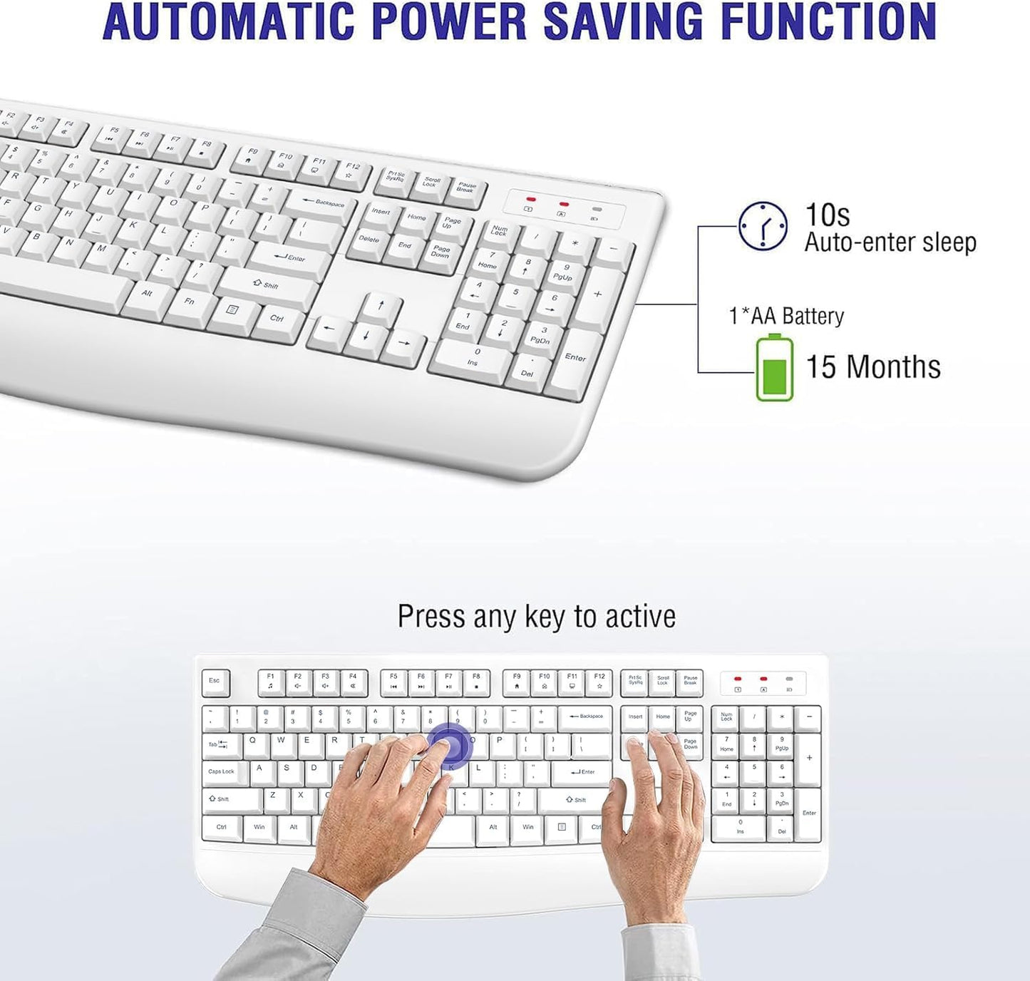 QUASIO 2.4G Wireless Keyboard, Full-Sized Ergonomic Wireless Computer Keyboard with Wrist Rest for Windows, Mac OS